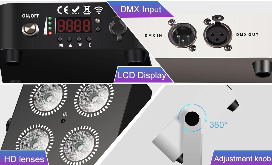 4x18W  Led RGBWA UV 6IN1 Color Battery Wireless DMX Led Par Light Mini Battery Party Light 2.4G Wireless