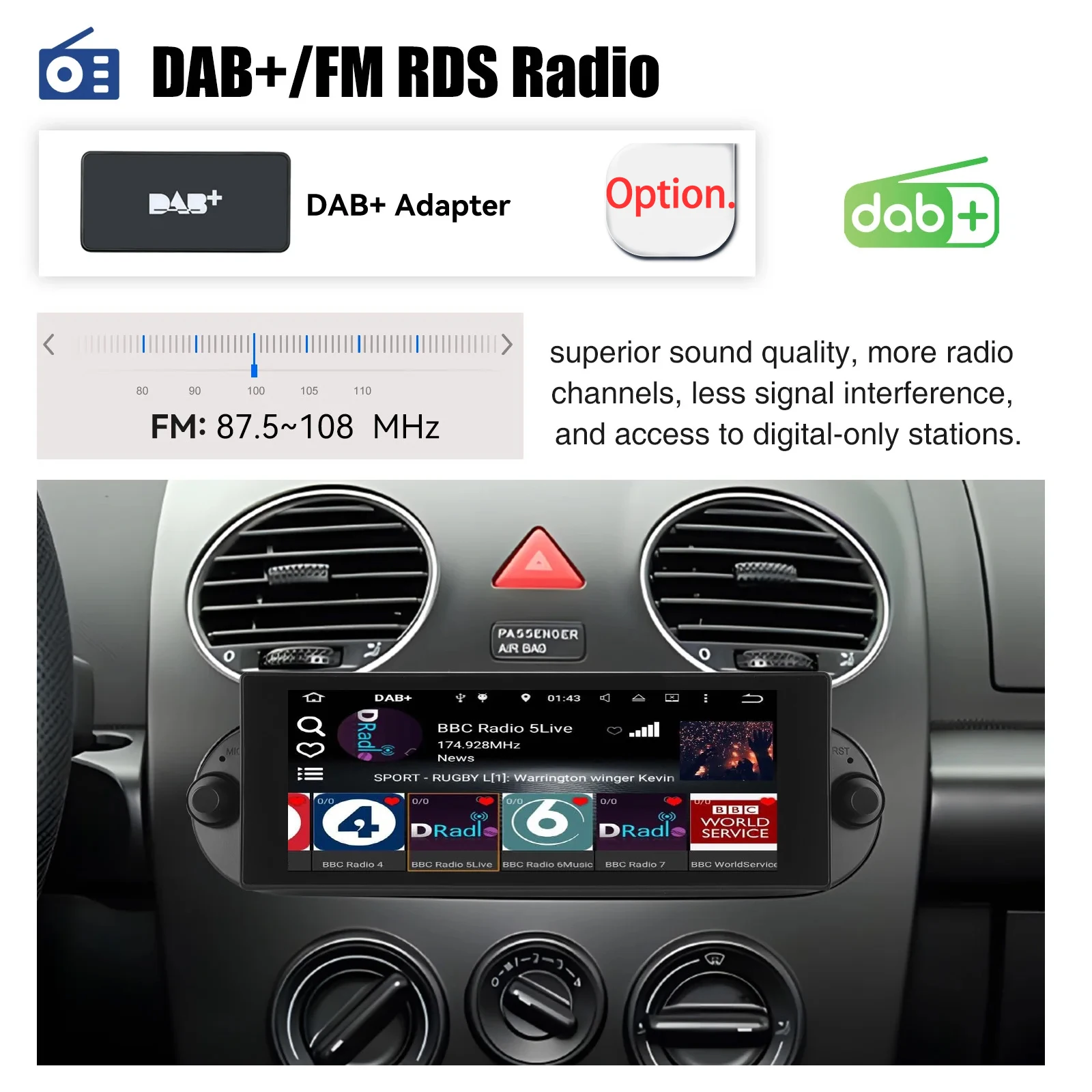 ESSGOO 64G 7" Android 14 Car Stereo Radio For VW Beetle 01-10 Carplay Android Auto GPS Navi FM WiFi BT SWC Mirror Link Head Unit