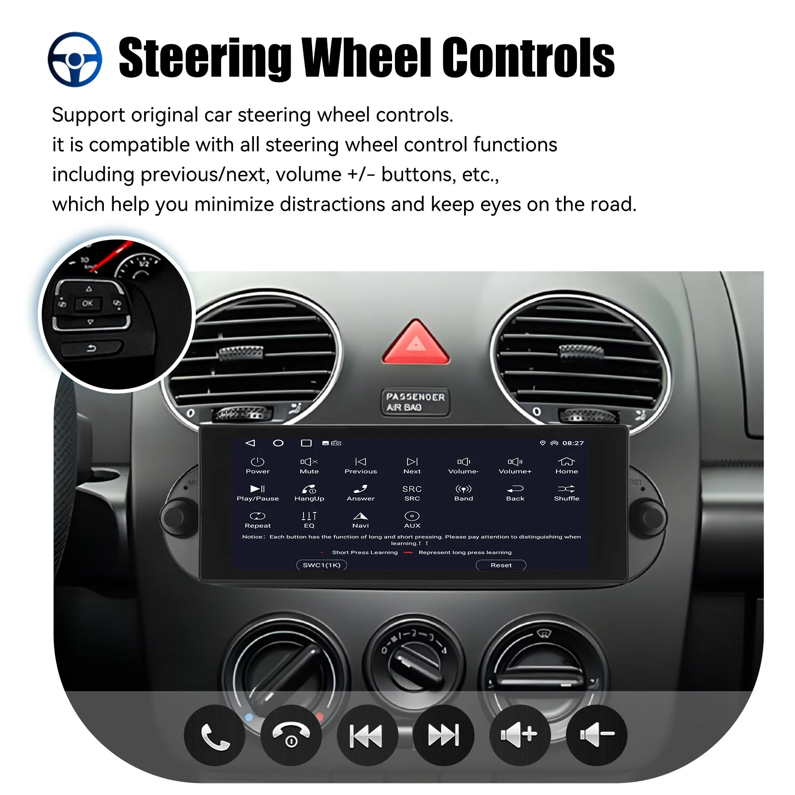 ESSGOO 64G 7" Android 14 Car Stereo Radio For VW Beetle 01-10 Carplay Android Auto GPS Navi FM WiFi BT SWC Mirror Link Head Unit