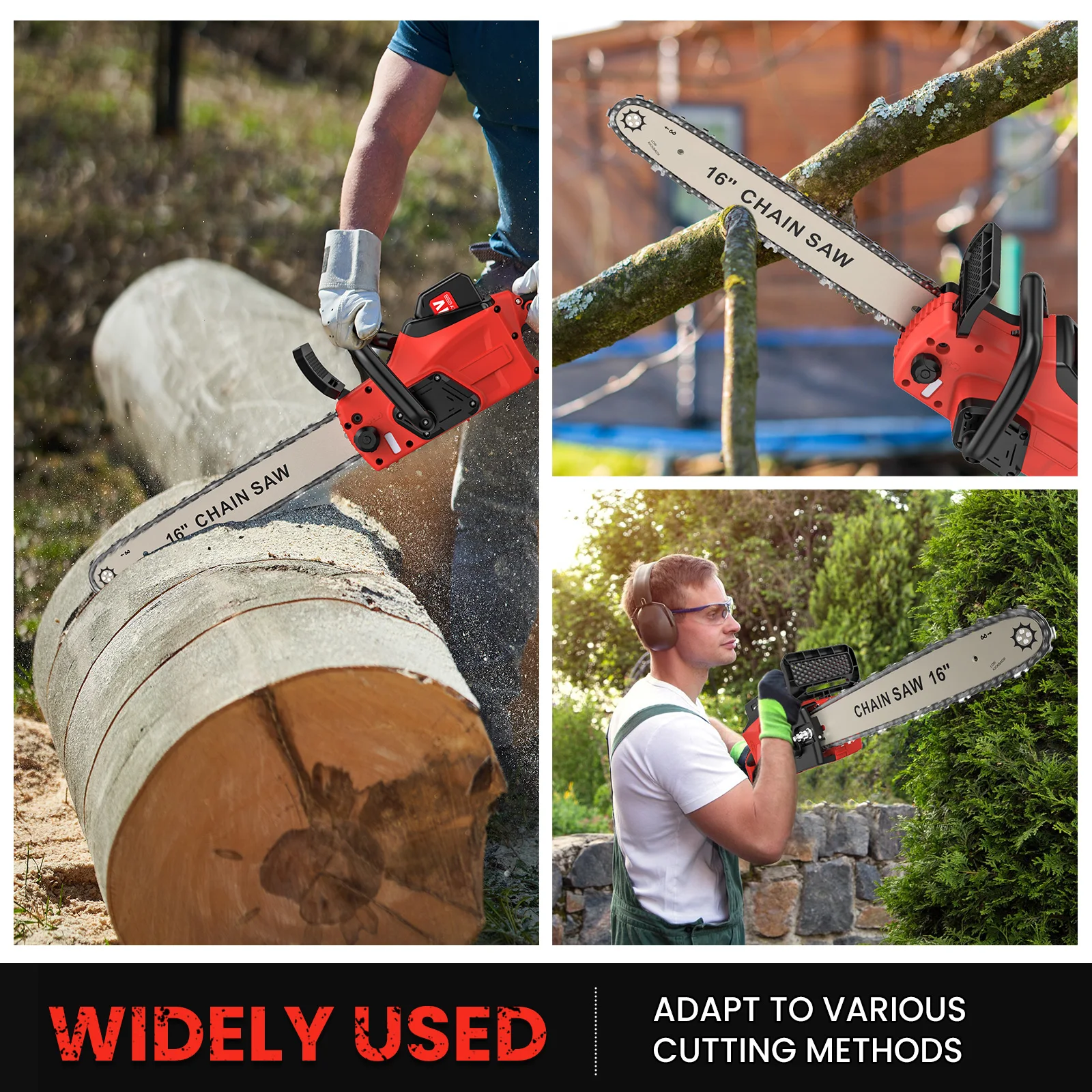 16Inch Brushless Cordless Electric Chainsaw With Automatic Oiler Anti-Slip Handle With 2 Battery Suitable For Garden Pruning