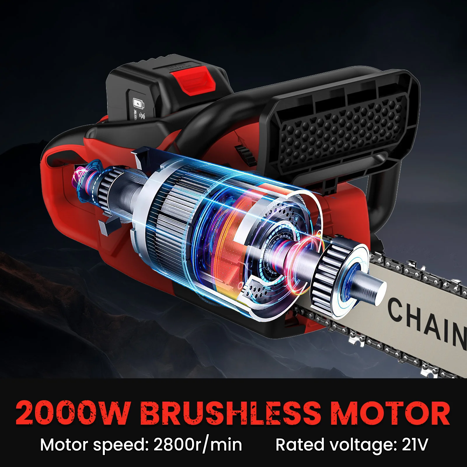 16Inch Brushless Cordless Electric Chainsaw With Automatic Oiler Anti-Slip Handle With 2 Battery Suitable For Garden Pruning