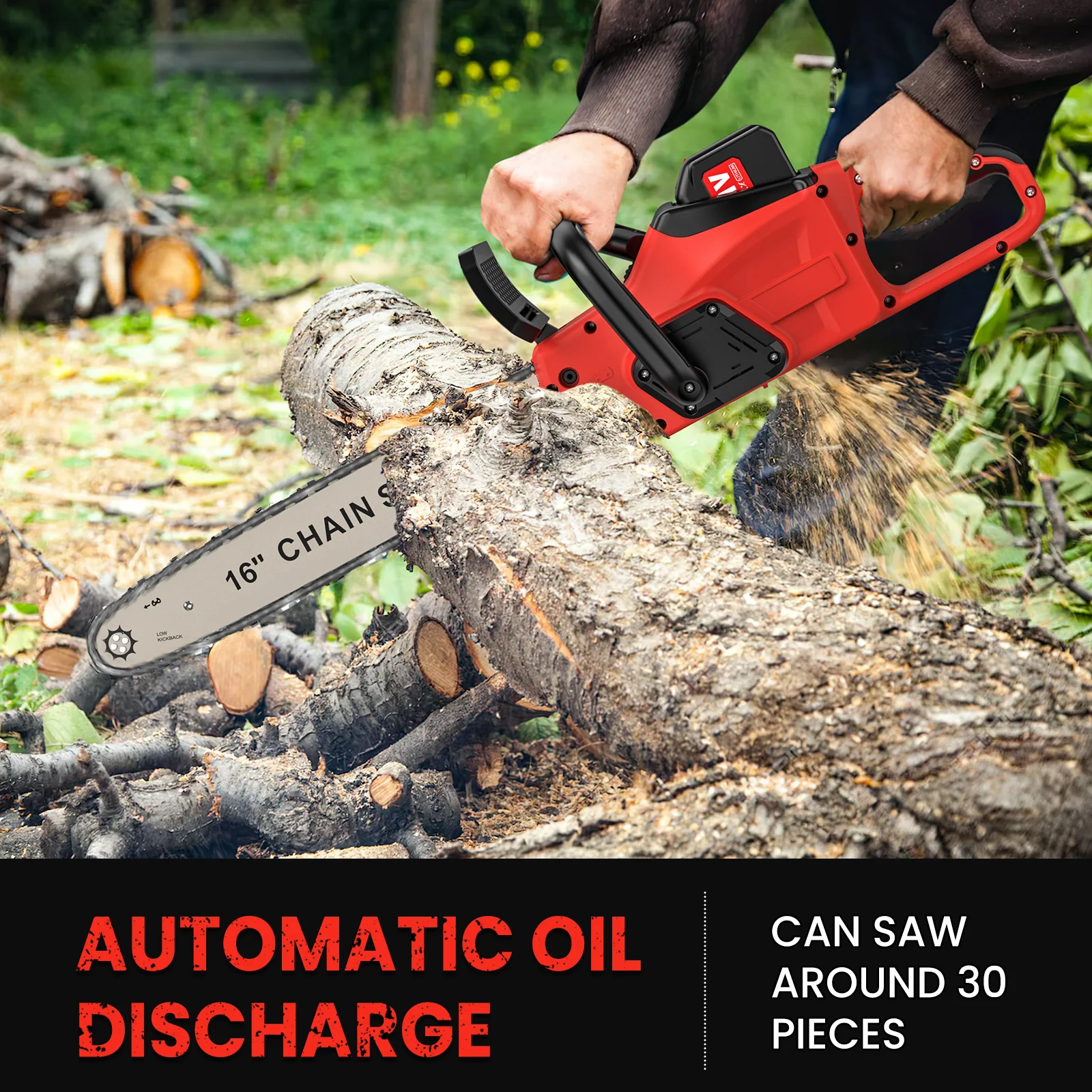 16Inch Brushless Cordless Electric Chainsaw With Automatic Oiler Anti-Slip Handle With 2 Battery Suitable For Garden Pruning