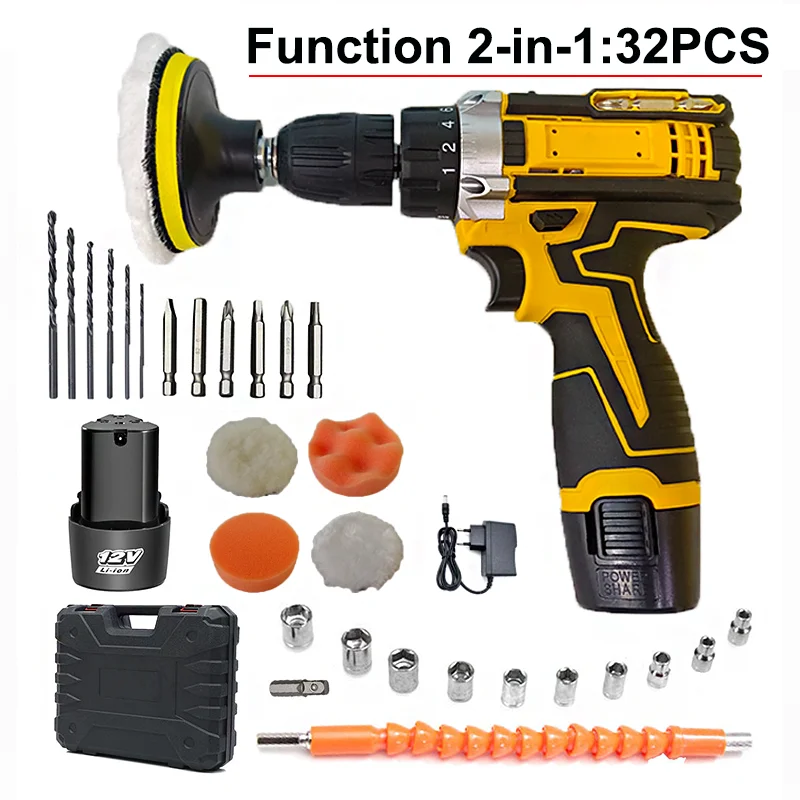 Polishing Machine Electric Drill 32PCS Accessory Box Function 2 in1 Polishing And Waxing Machine Electric Screwdriver Two-In-One