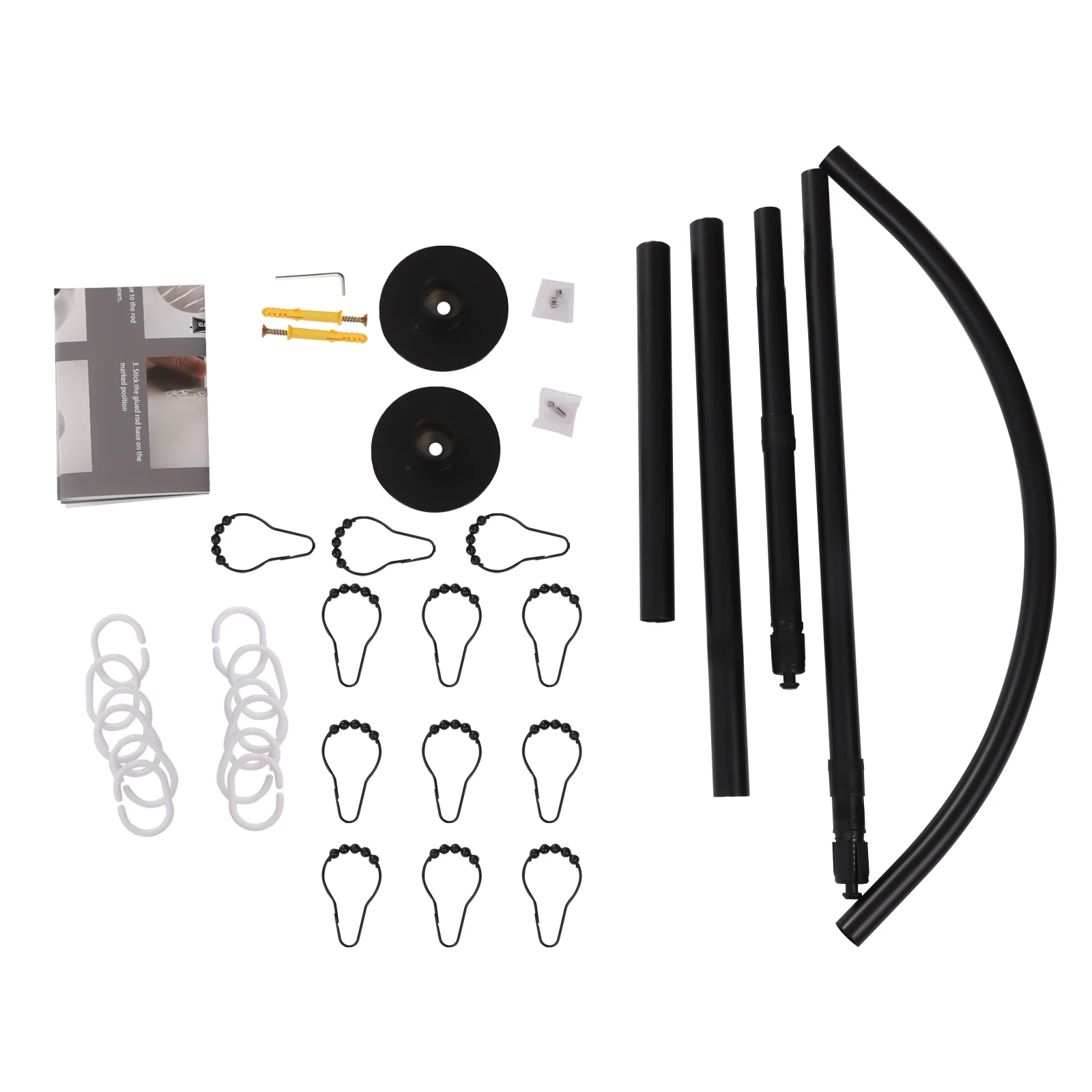 Shower Curtain Rail L Shape No Drilling Shower Rail Corner Bathtub Stainless Steel Telescopic Rod with Shower Curtain Rings