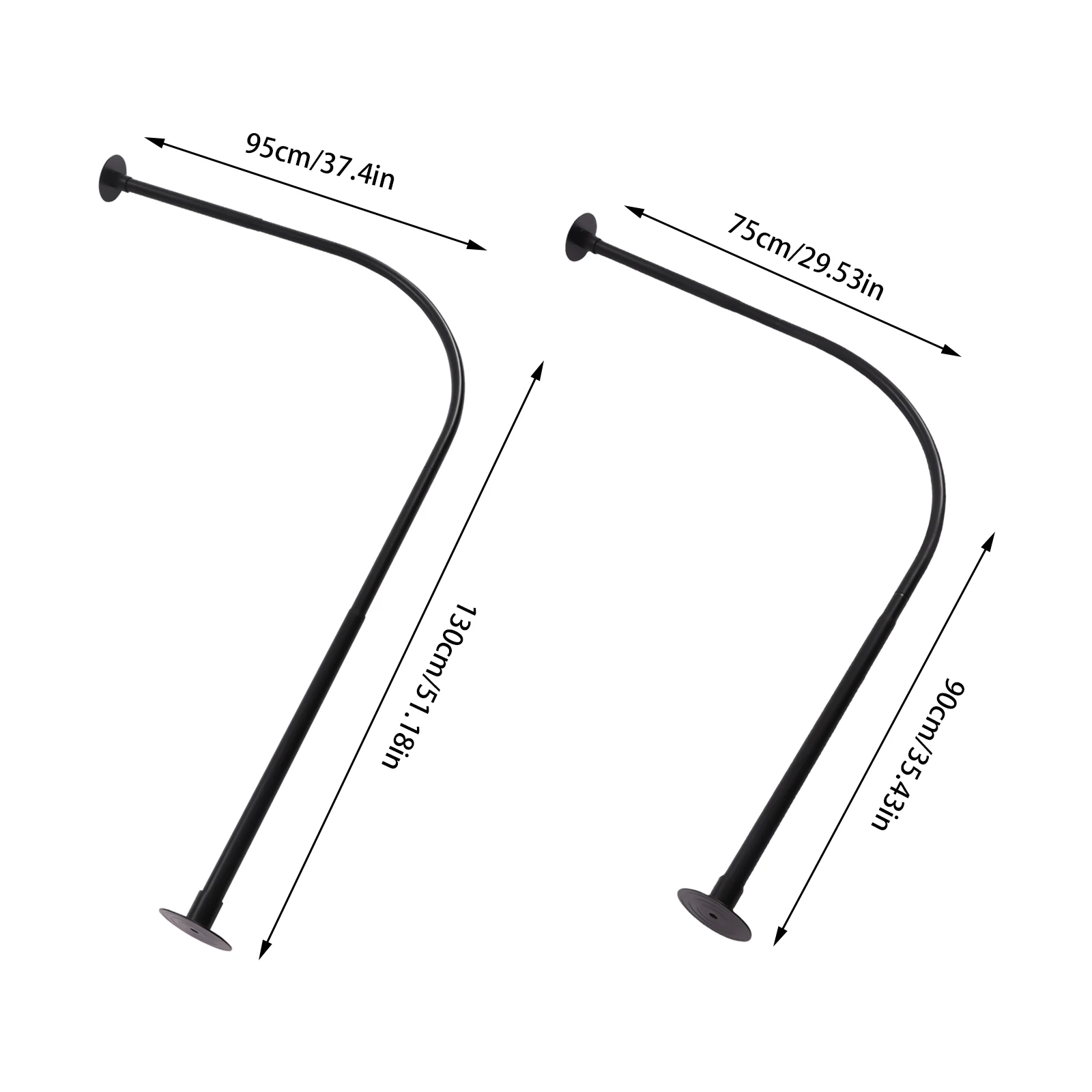 Shower Curtain Rail L Shape No Drilling Shower Rail Corner Bathtub Stainless Steel Telescopic Rod with Shower Curtain Rings