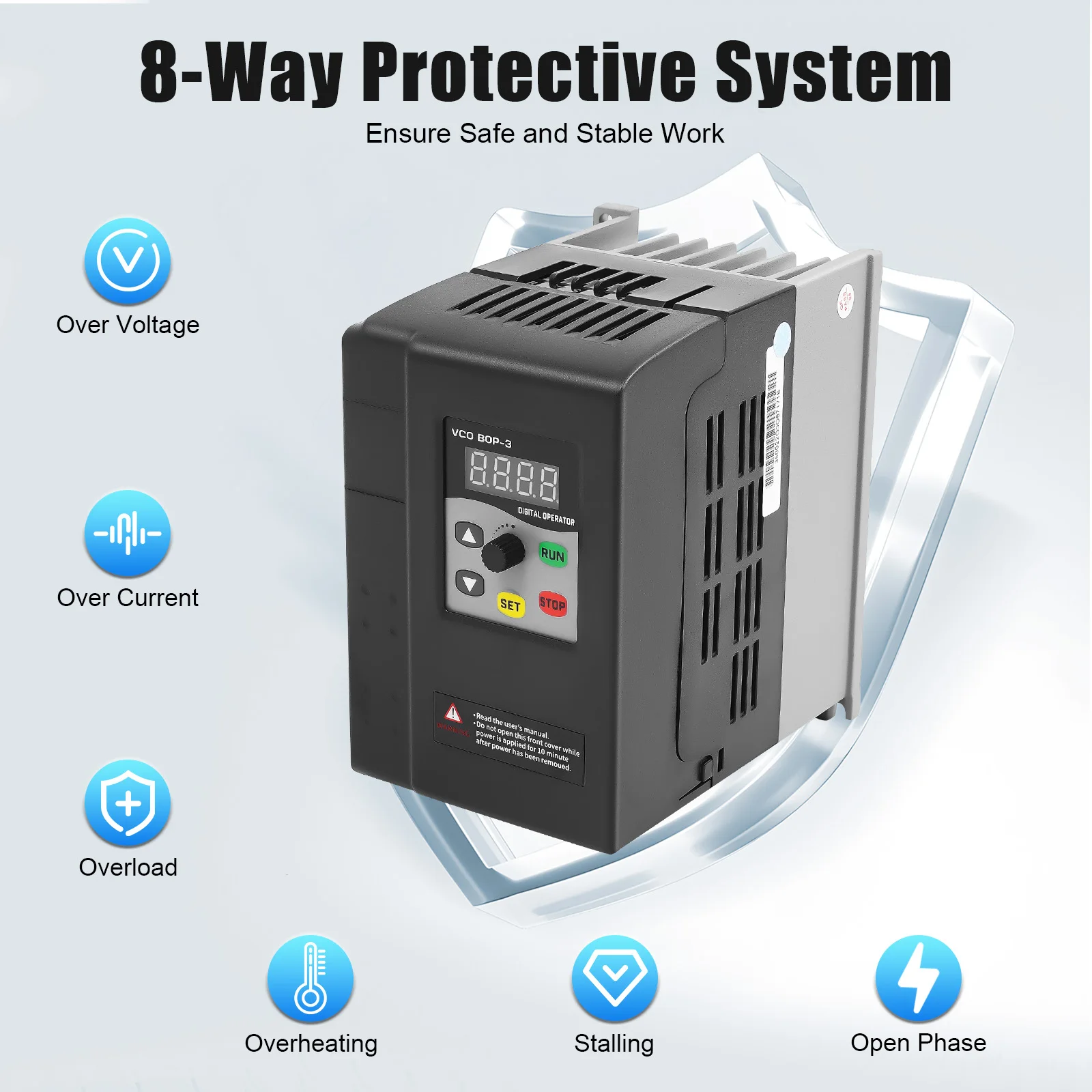 Variable Frequency Drive 164ft Remote Control 8-Way Protective System VFD Converter Inverter Suitable for 2.2KW Power Motor