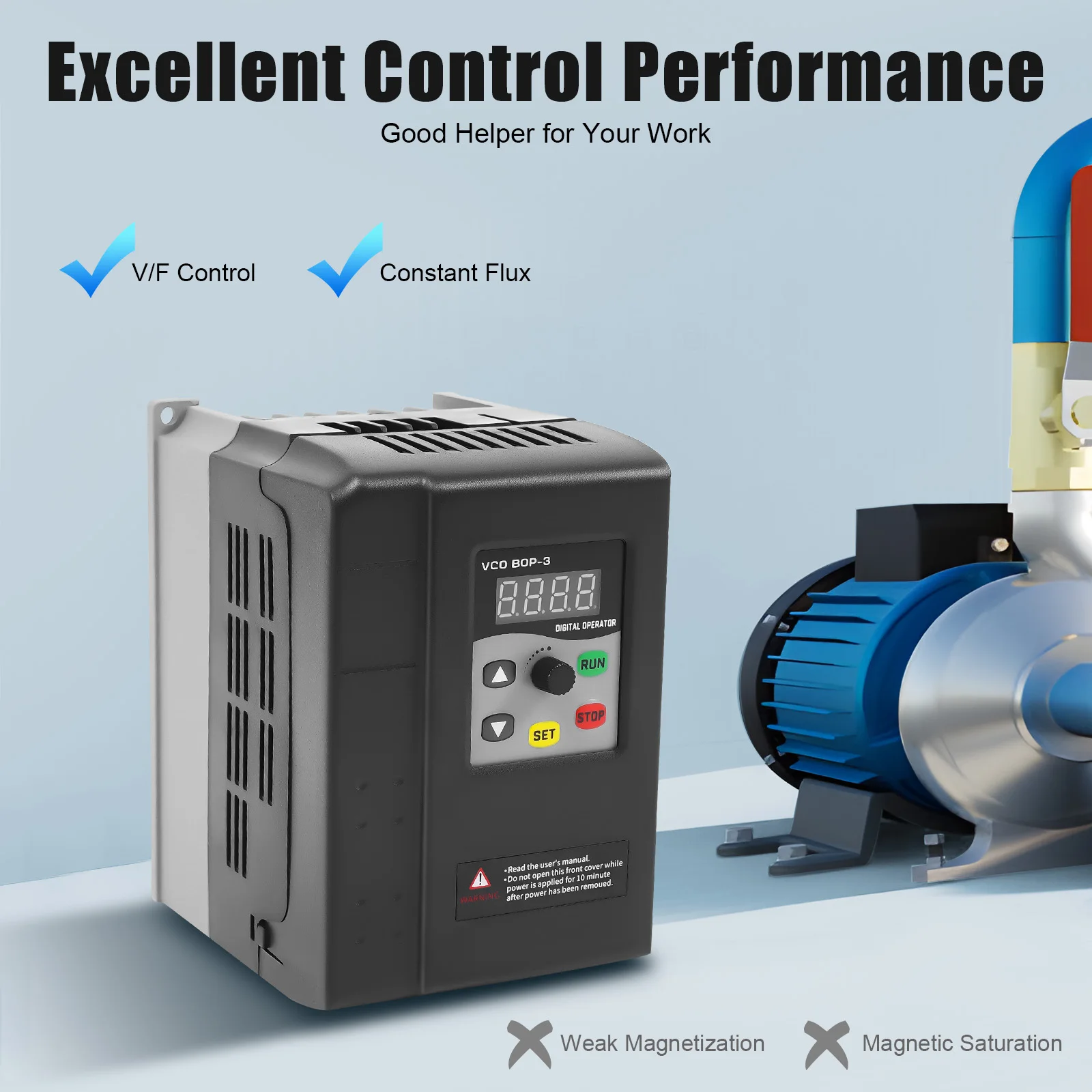 Variable Frequency Drive 164ft Remote Control 8-Way Protective System VFD Converter Inverter Suitable for 2.2KW Power Motor