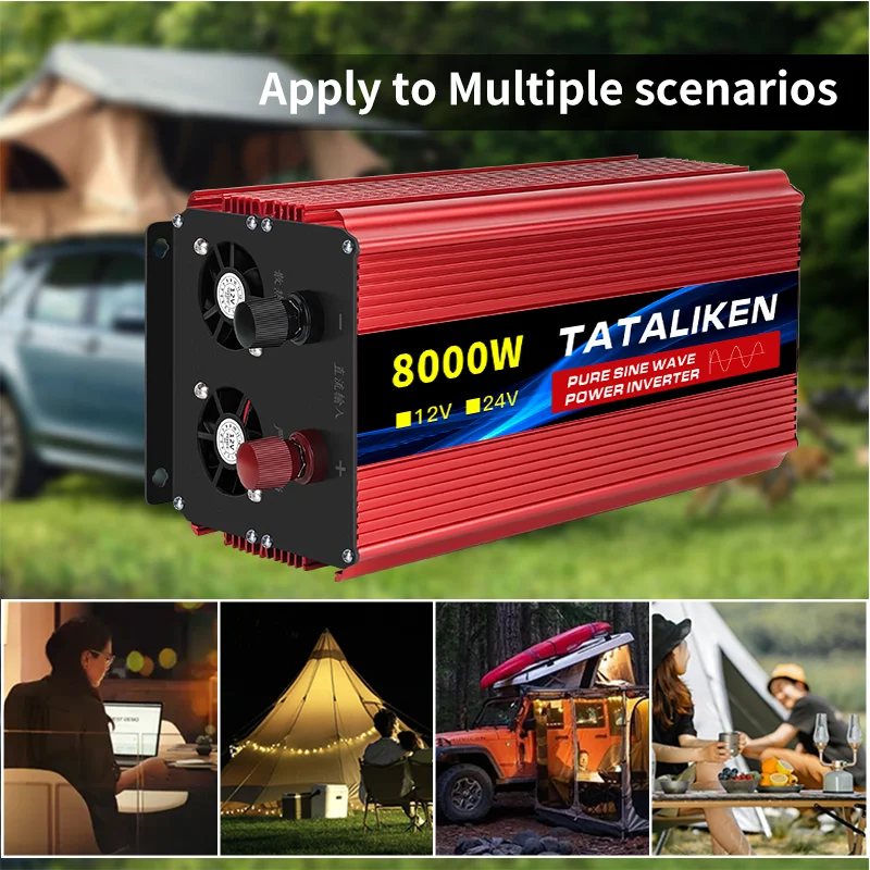 EU Socket 12V To AC 220V 50HZ Pure Sine Wave Inverter Car Power 1600W/6000W/10000W Voltage Portable Converter with LED