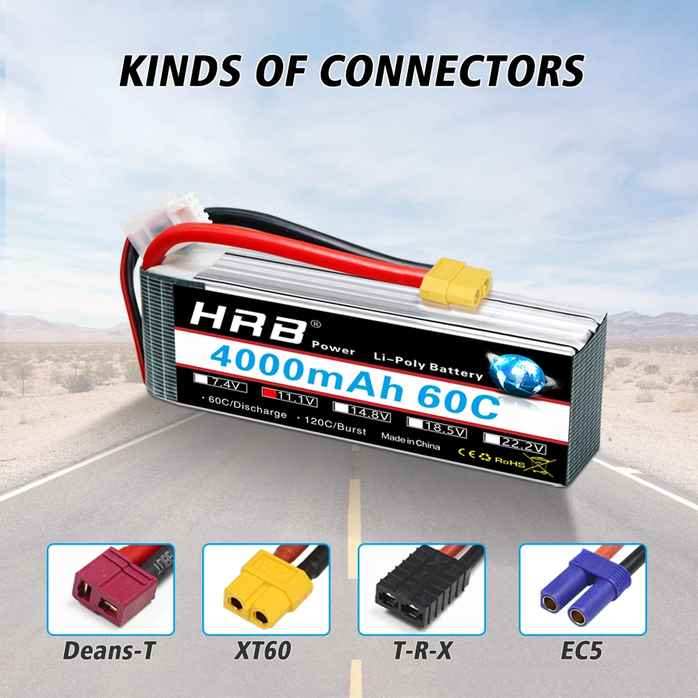 HRB 3S 4000mah Lipo Battery 11.1V 4000mah RC Battery 60C With XT60 Connector for RC Car Truck Monster RC Airplane FPV Drone Boat