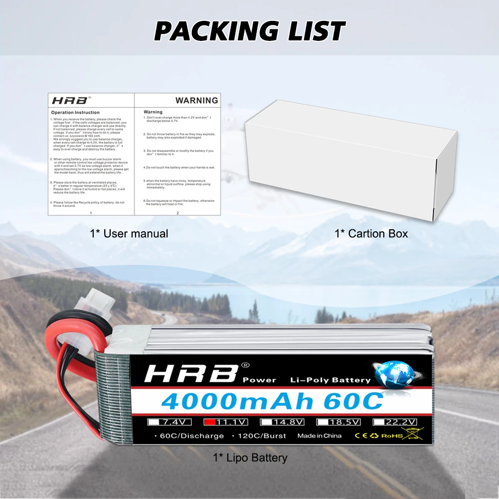 HRB 3S 4000mah Lipo Battery 11.1V 4000mah RC Battery 60C With XT60 Connector for RC Car Truck Monster RC Airplane FPV Drone Boat