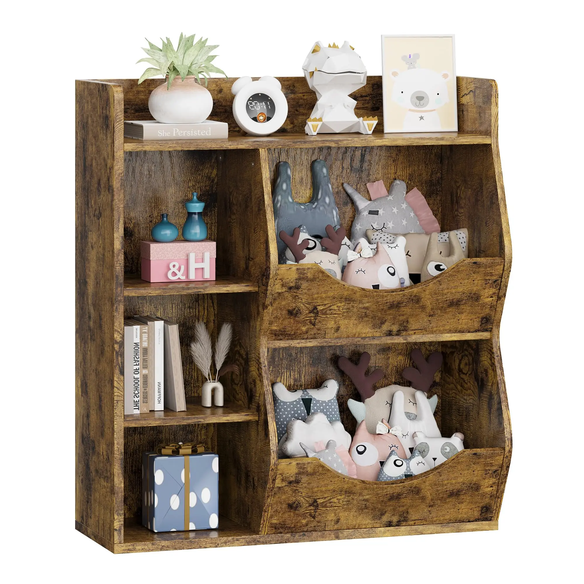 3-Tier Kids Bookshelf, Bookcase Footboard, Toy Storage Cubby White 5-Compartment Children's Toy Shelf, Toy Storage Cabinet,Hallw