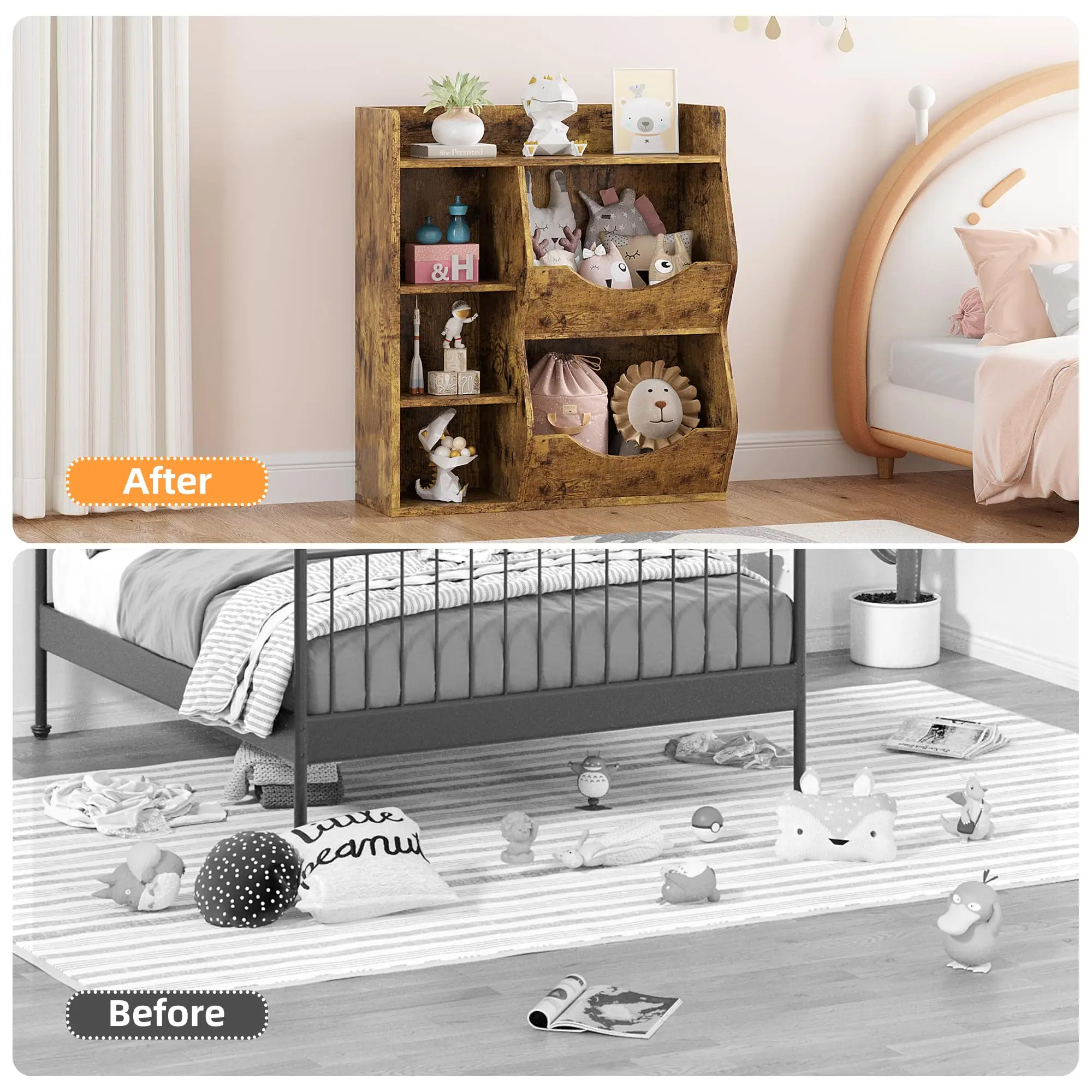 3-Tier Kids Bookshelf, Bookcase Footboard, Toy Storage Cubby White 5-Compartment Children's Toy Shelf, Toy Storage Cabinet,Hallw