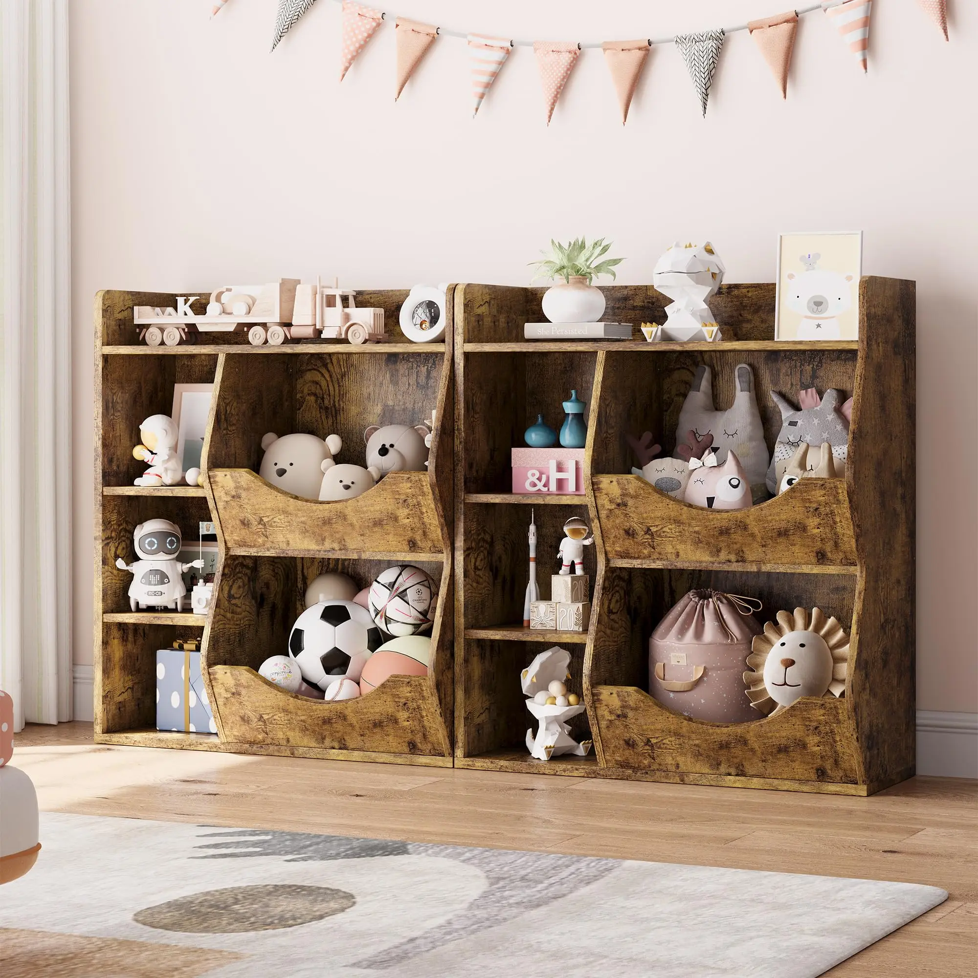 3-Tier Kids Bookshelf, Bookcase Footboard, Toy Storage Cubby White 5-Compartment Children's Toy Shelf, Toy Storage Cabinet,Hallw
