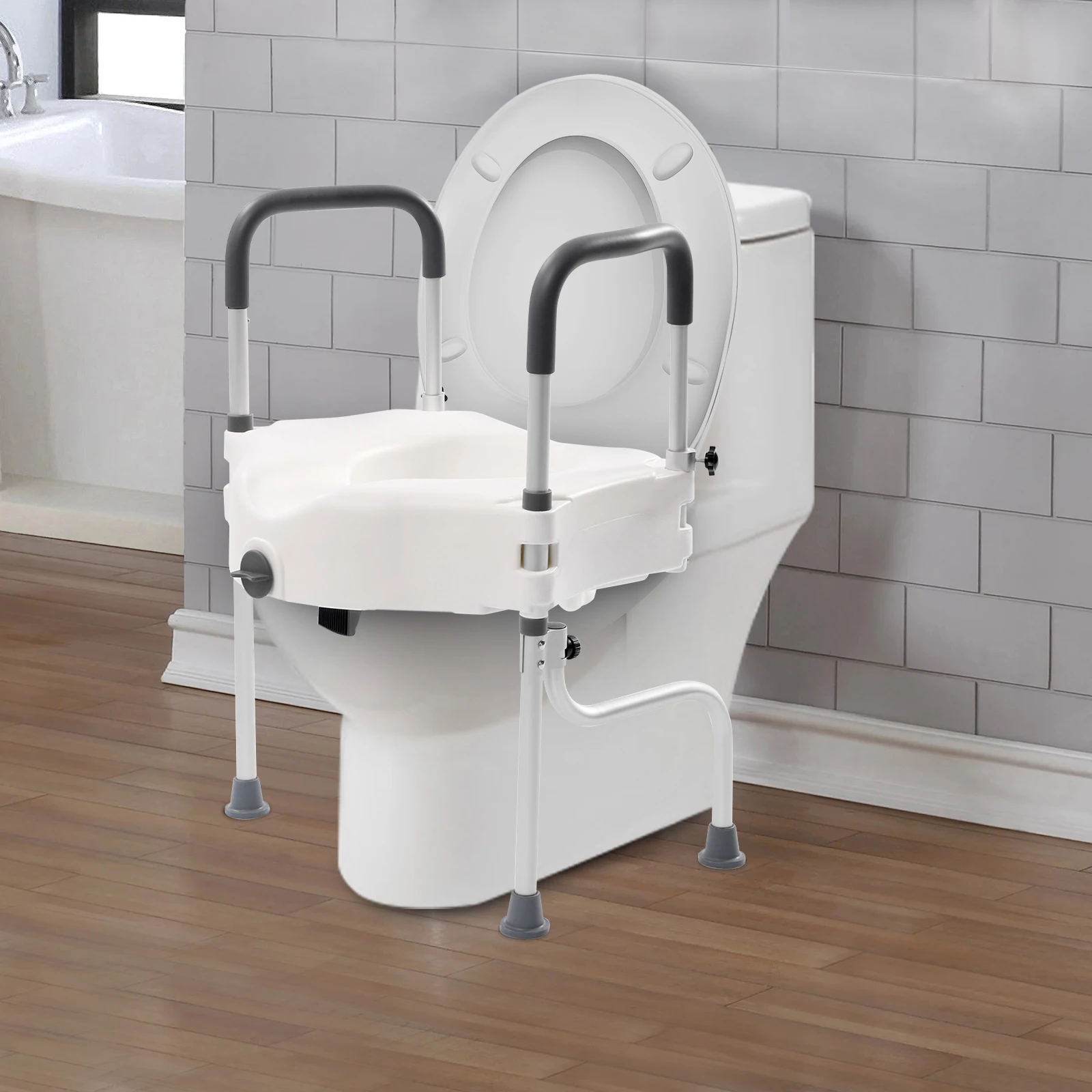 White Elderly Aluminum Alloy Toilet Height Pad With Armrest Toilet Seat Raiser & Safety Frames for Elder Suitable For Disabled