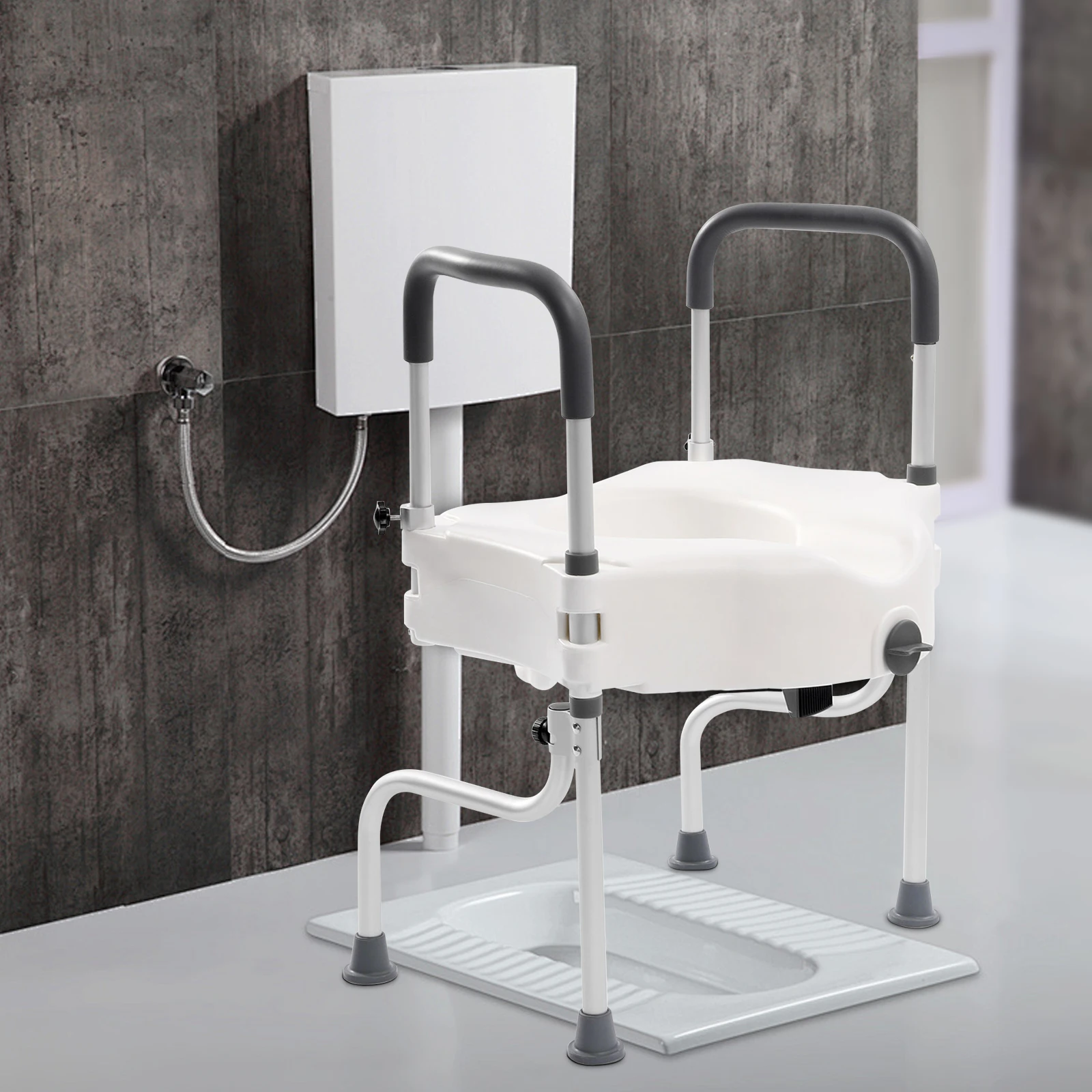 White Elderly Aluminum Alloy Toilet Height Pad With Armrest Toilet Seat Raiser & Safety Frames for Elder Suitable For Disabled