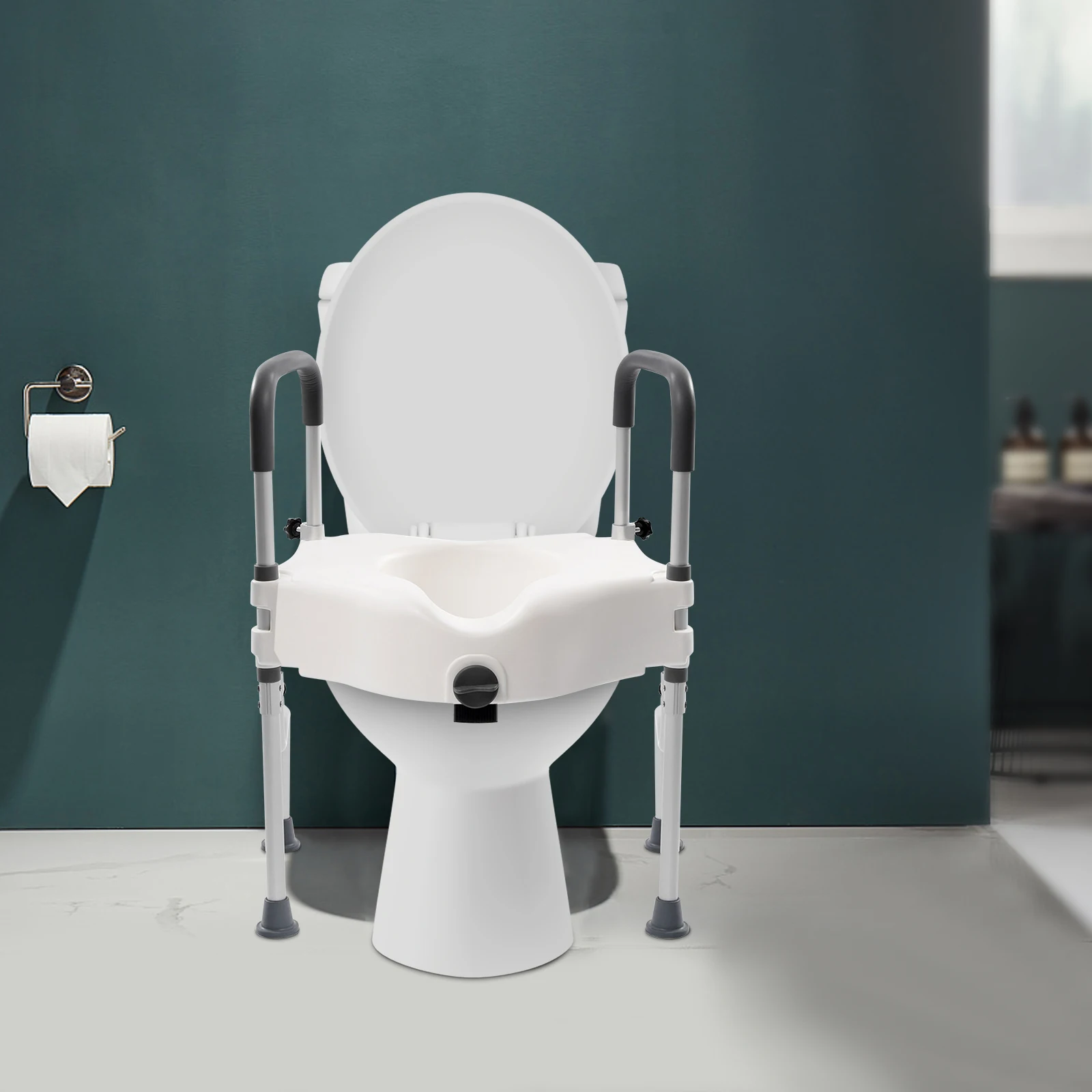 White Elderly Aluminum Alloy Toilet Height Pad With Armrest Toilet Seat Raiser & Safety Frames for Elder Suitable For Disabled