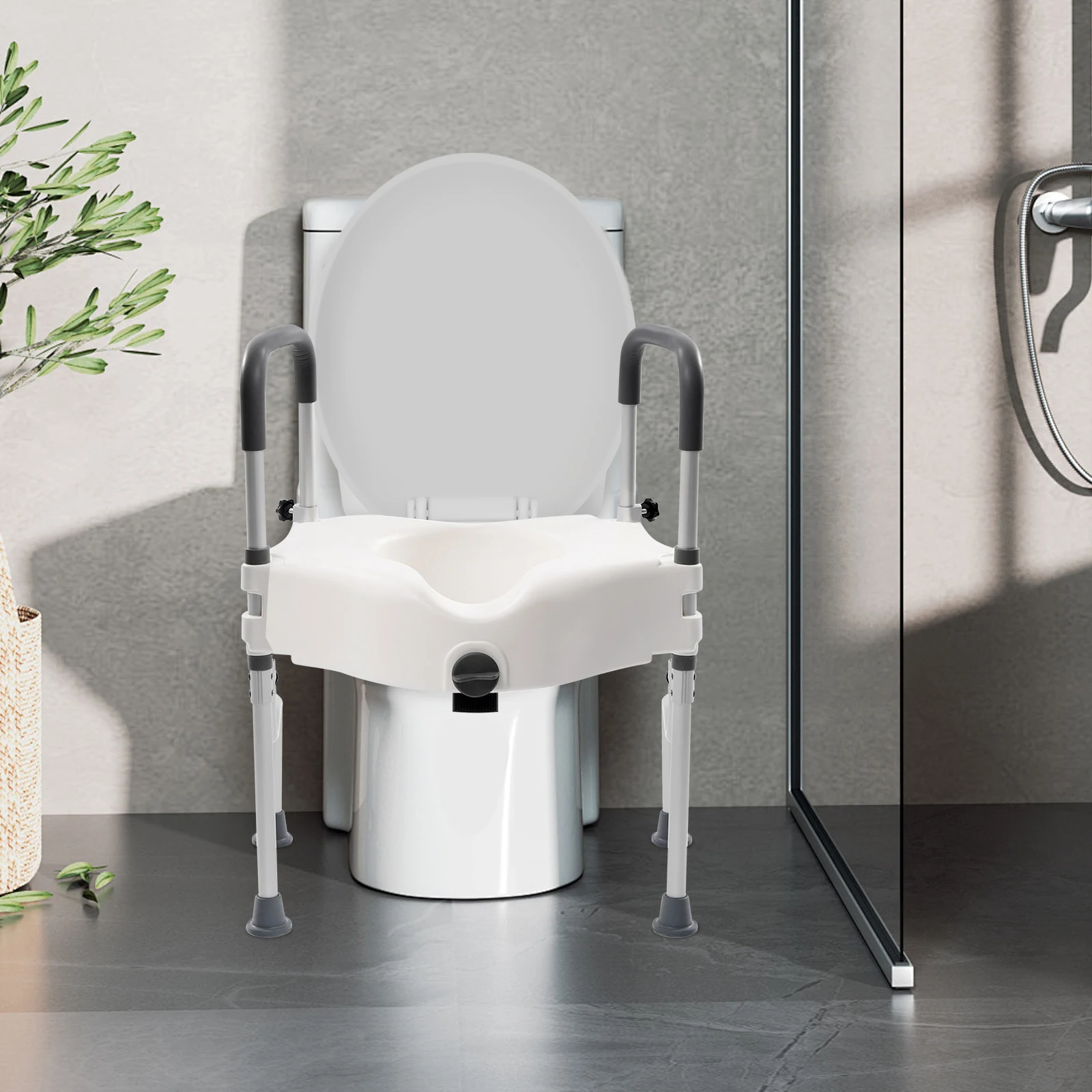 White Elderly Aluminum Alloy Toilet Height Pad With Armrest Toilet Seat Raiser & Safety Frames for Elder Suitable For Disabled