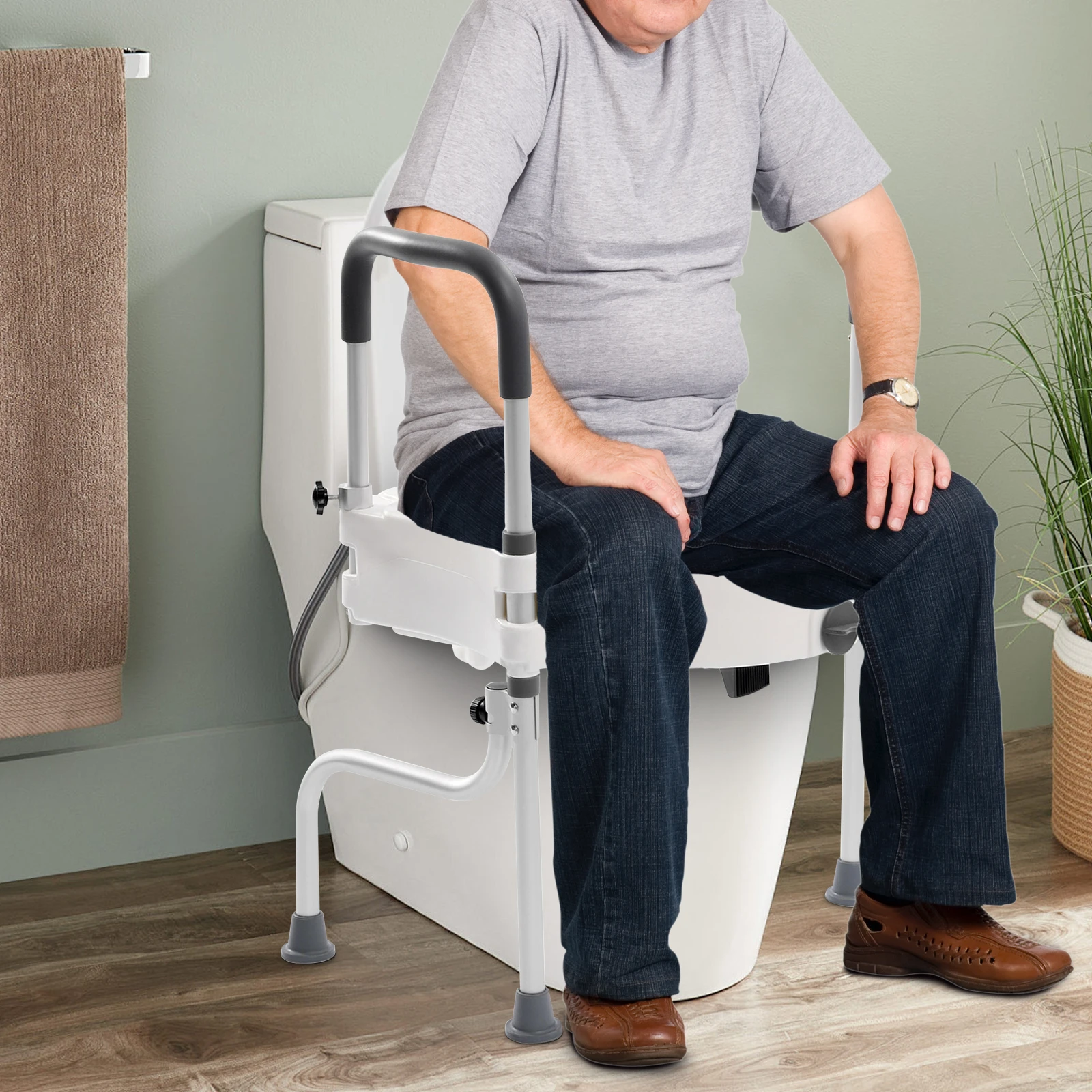 White Elderly Aluminum Alloy Toilet Height Pad With Armrest Toilet Seat Raiser & Safety Frames for Elder Suitable For Disabled