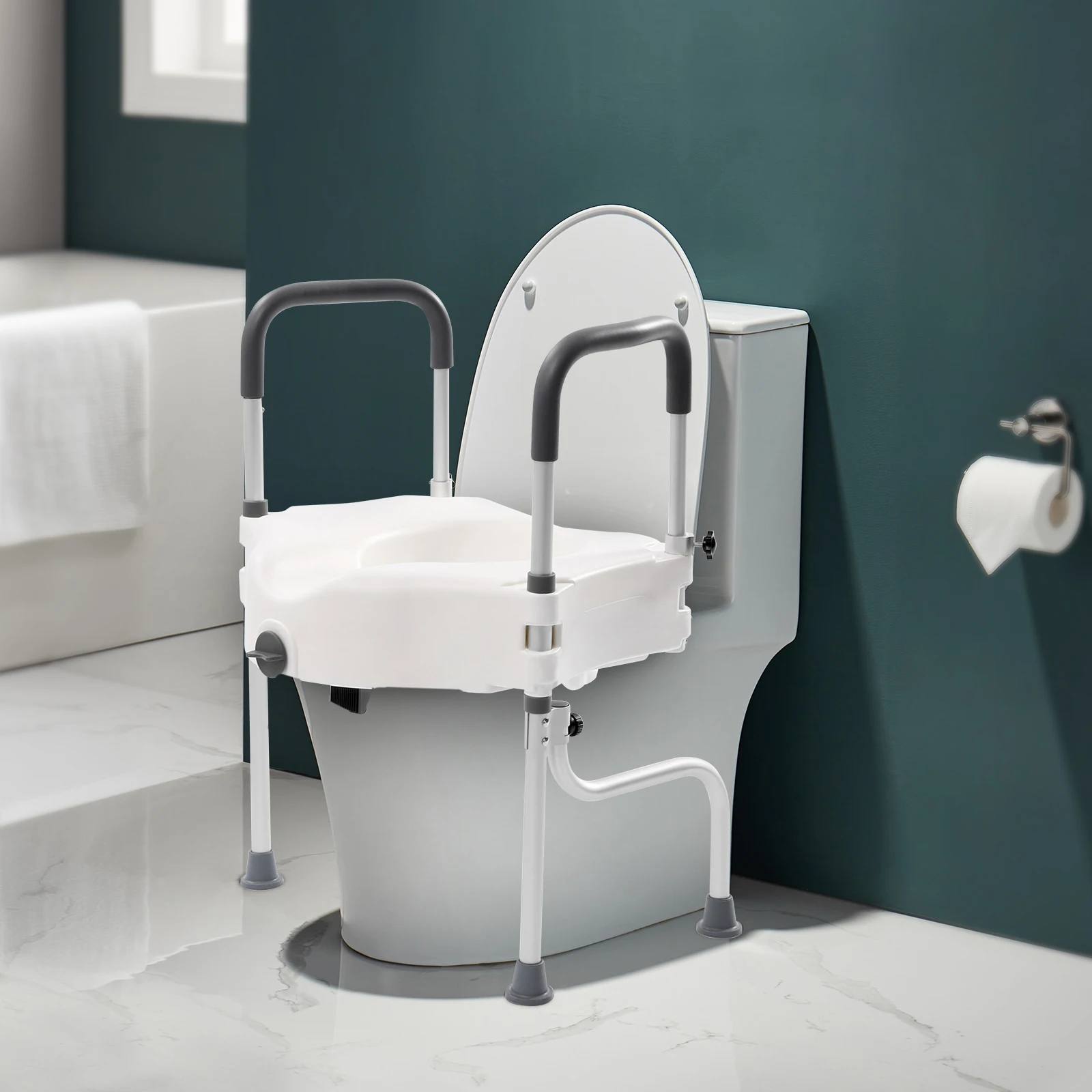 White Elderly Aluminum Alloy Toilet Height Pad With Armrest Toilet Seat Raiser & Safety Frames for Elder Suitable For Disabled