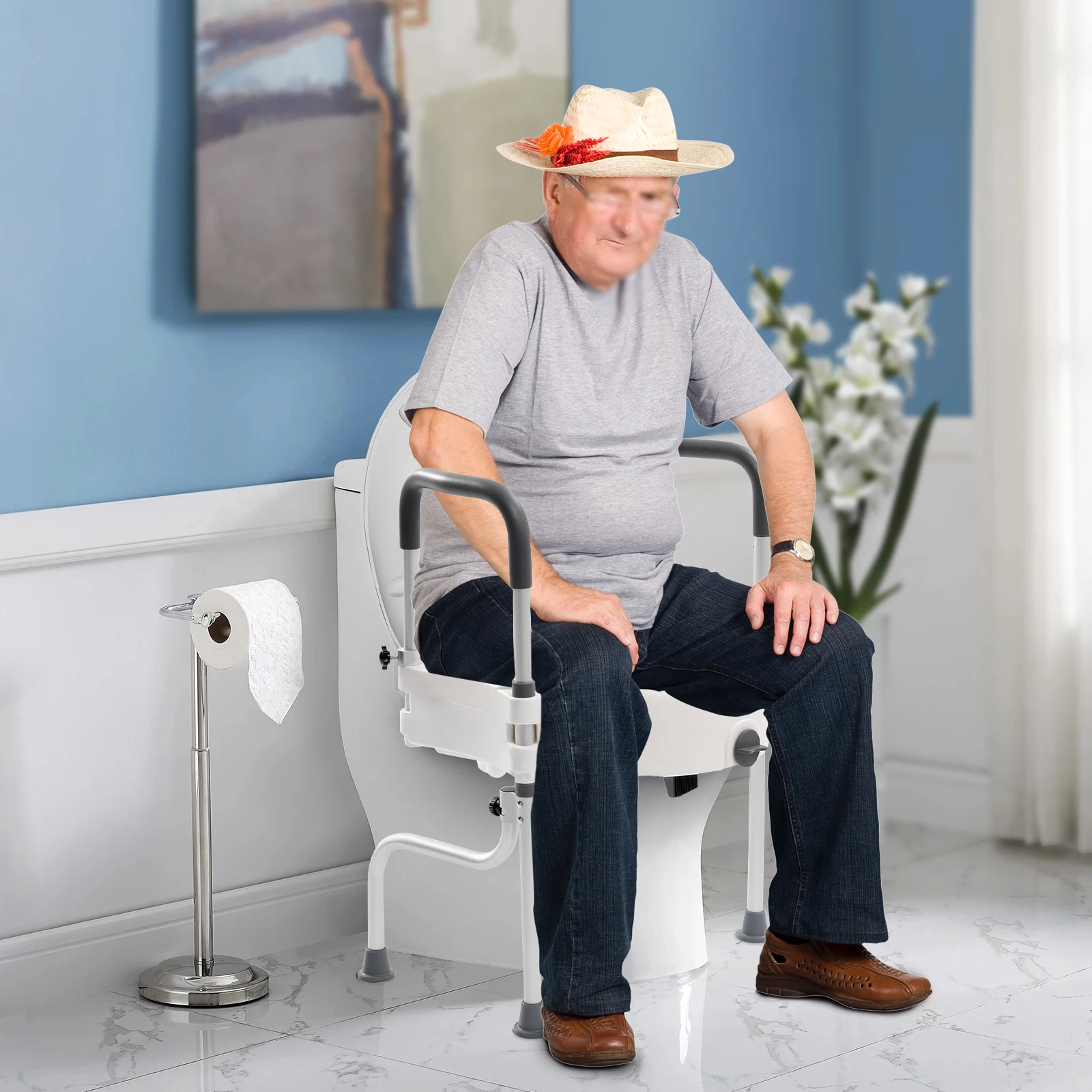 White Elderly Aluminum Alloy Toilet Height Pad With Armrest Toilet Seat Raiser & Safety Frames for Elder Suitable For Disabled