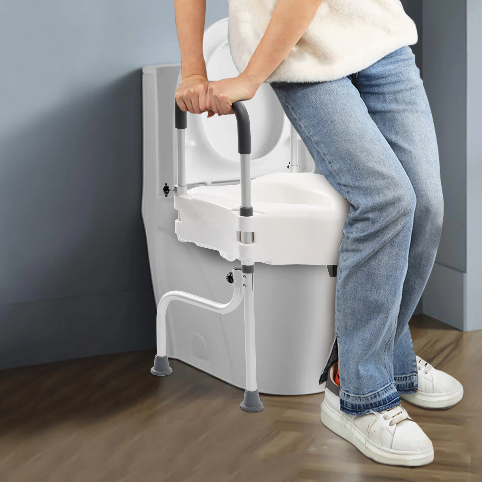 White Elderly Aluminum Alloy Toilet Height Pad With Armrest Toilet Seat Raiser & Safety Frames for Elder Suitable For Disabled