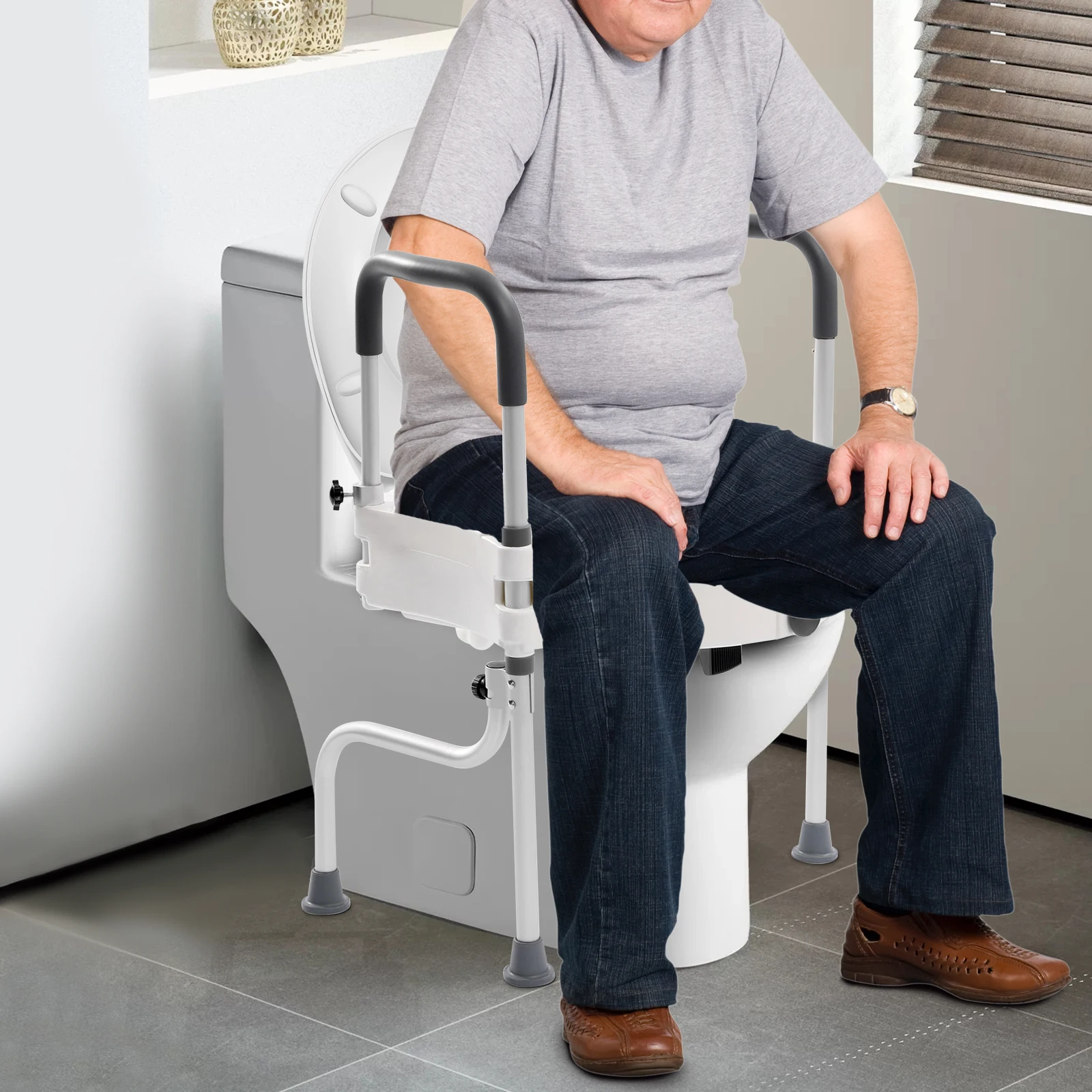 White Elderly Aluminum Alloy Toilet Height Pad With Armrest Toilet Seat Raiser & Safety Frames for Elder Suitable For Disabled