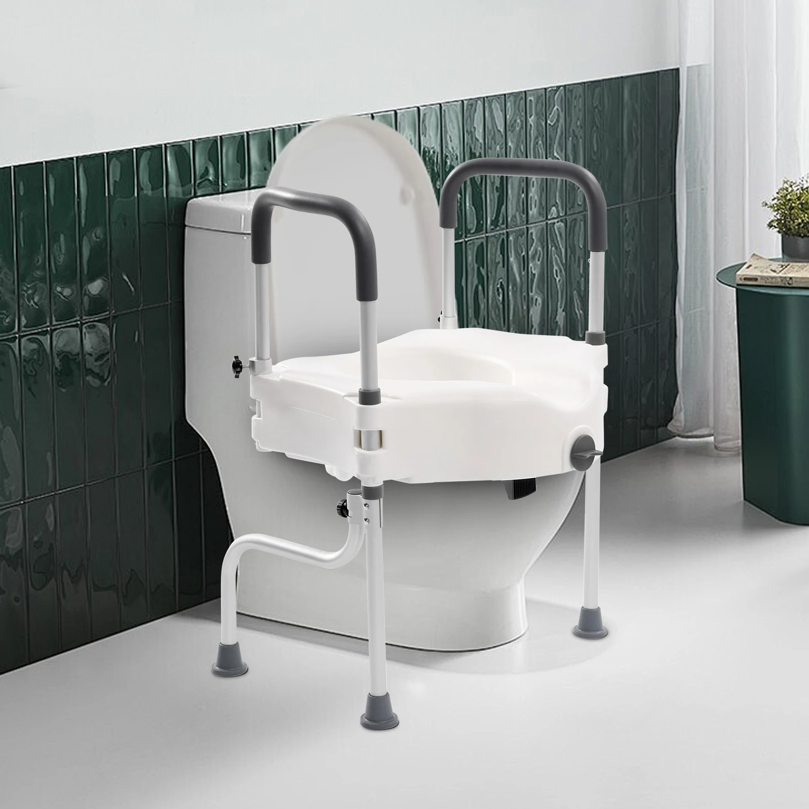 White Elderly Aluminum Alloy Toilet Height Pad With Armrest Toilet Seat Raiser & Safety Frames for Elder Suitable For Disabled