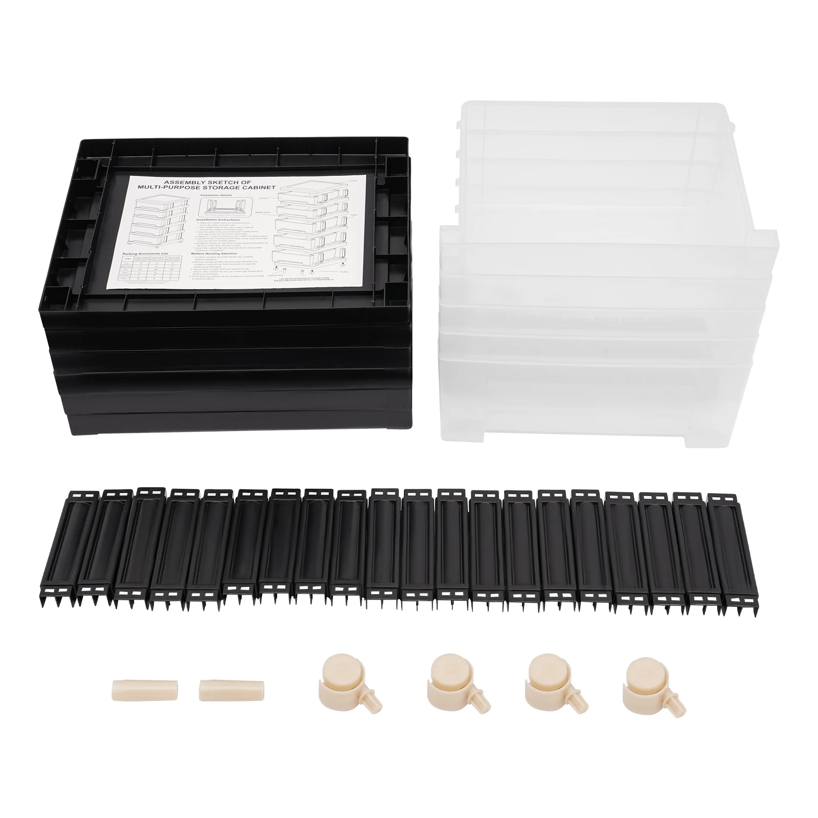 15.7*13inch 5 Plastic Drawer Storage Black Organizer Drawer Cart Durable Floor Mount Stylish for Organizing Book Drawing