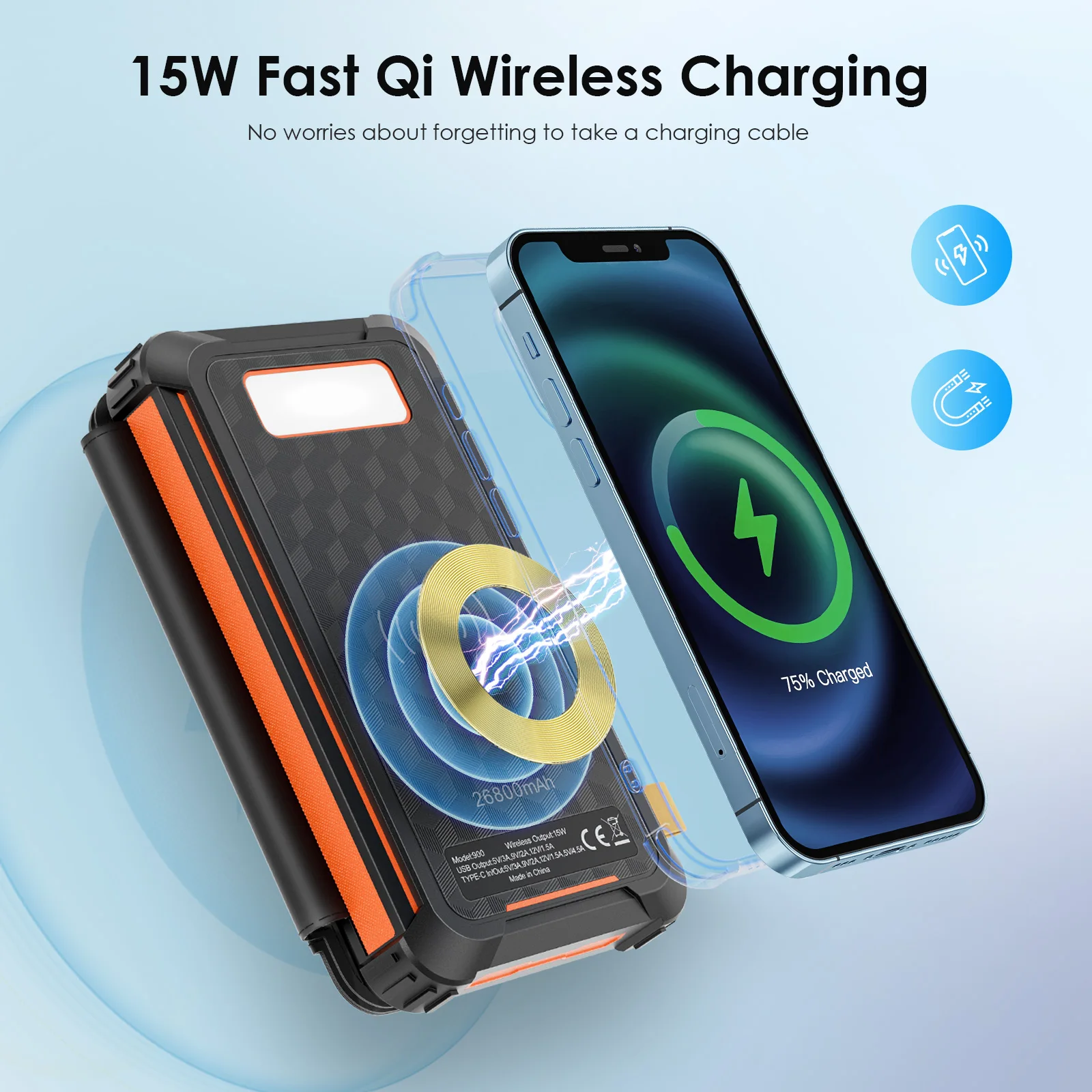 PD 22.5 W Solar Power Bank 26800mAh Fast Solar Charger QC 3.0,3 Outputs,4 Foldable Panels Charges External Battery,Camping Light