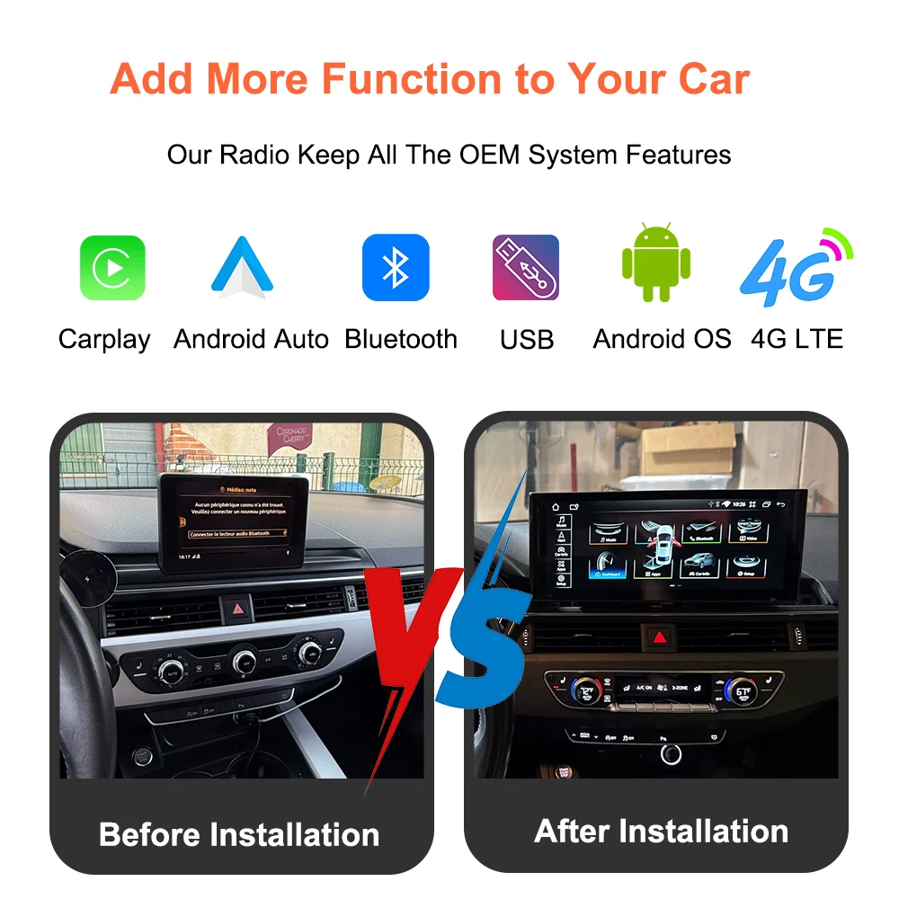 Bonroad 1920*720P 12.3 ''Screen Qualcomm Android 14 Auto Wireless Carplay Car Radio For Audi A4 B9 A5 2017-2020 Car Radio Stereo