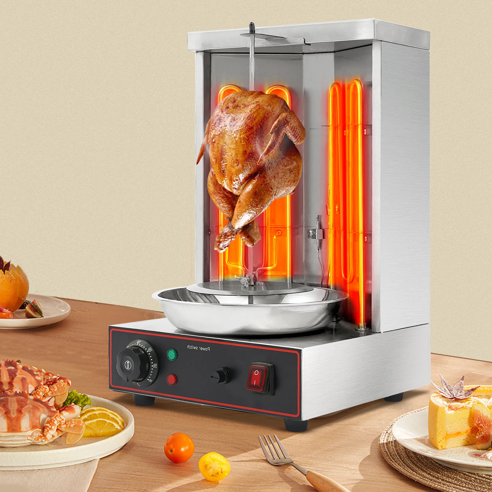 3000W Electric Shawarma Grill Machine Stainless Steel 2 Heating Tubes 360° Automatic Rotating Design