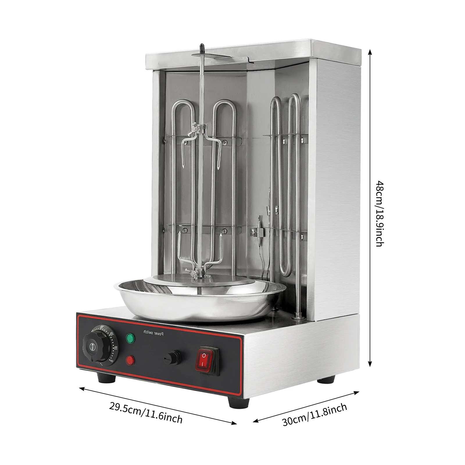 3000W Electric Shawarma Grill Machine Stainless Steel 2 Heating Tubes 360° Automatic Rotating Design