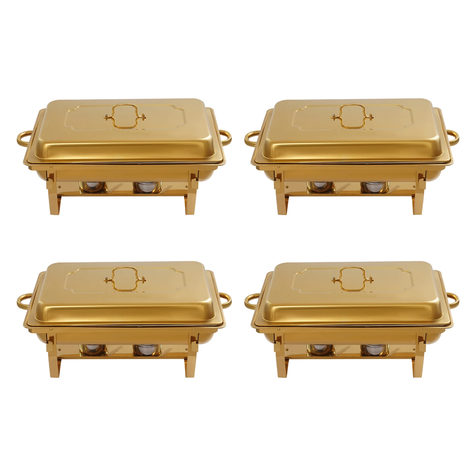 4Pcs 7.5L Buffet Warmer Dishes Gold Dishes Set 410 Stainless Steel w/4 Serving Tongs Food Warmers for Cafeterias, Party