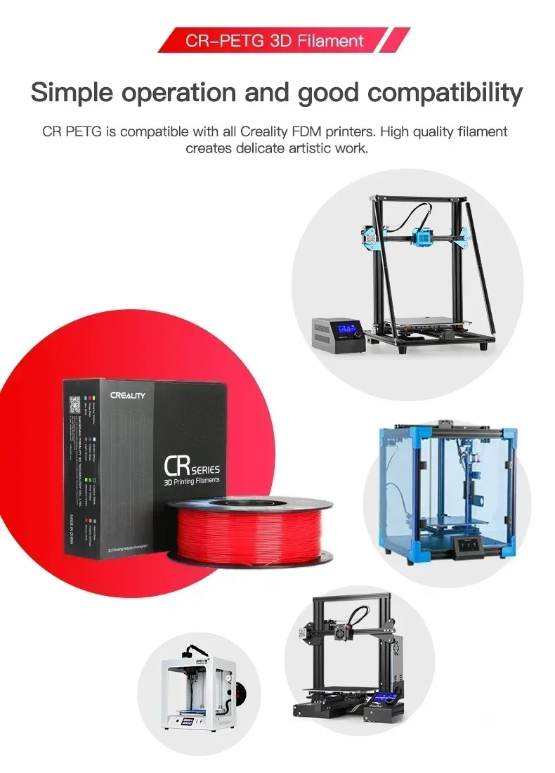 CREALITY Original CR-PETG Filament 1KG 1.75mm High Temperature Eco-friendly Odorless Non-toxic Excellent for Ender 3D Printer