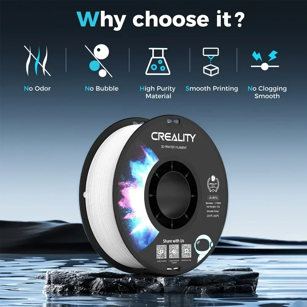 CREALITY Original CR-PETG Filament 1KG 1.75mm High Temperature Eco-friendly Odorless Non-toxic Excellent for Ender 3D Printer