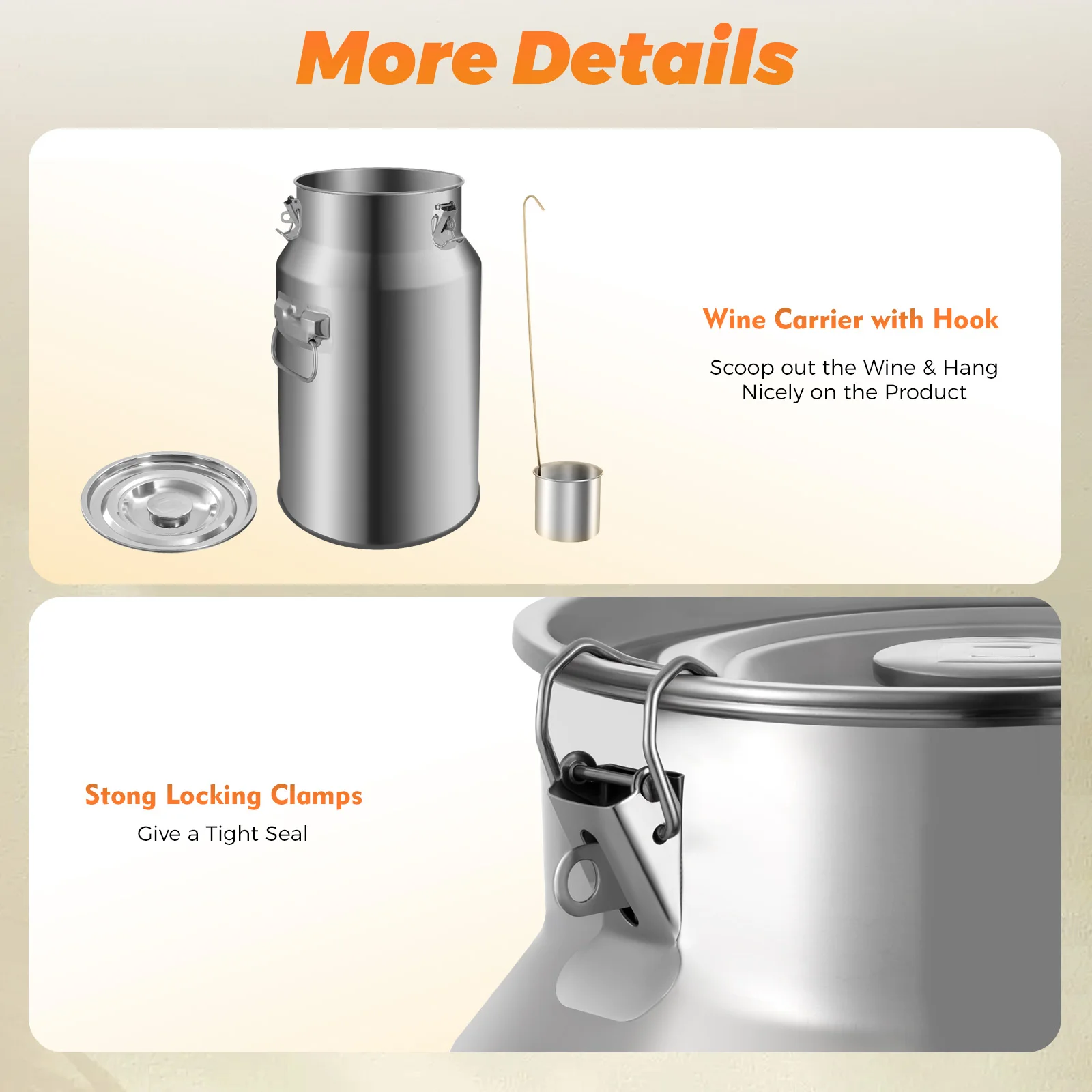 Milk Jug Leak-Proof Lid 201 Stainless Steel Milk Jug Transport Jug Stainless Steel Container with Silicone Seal (18L)