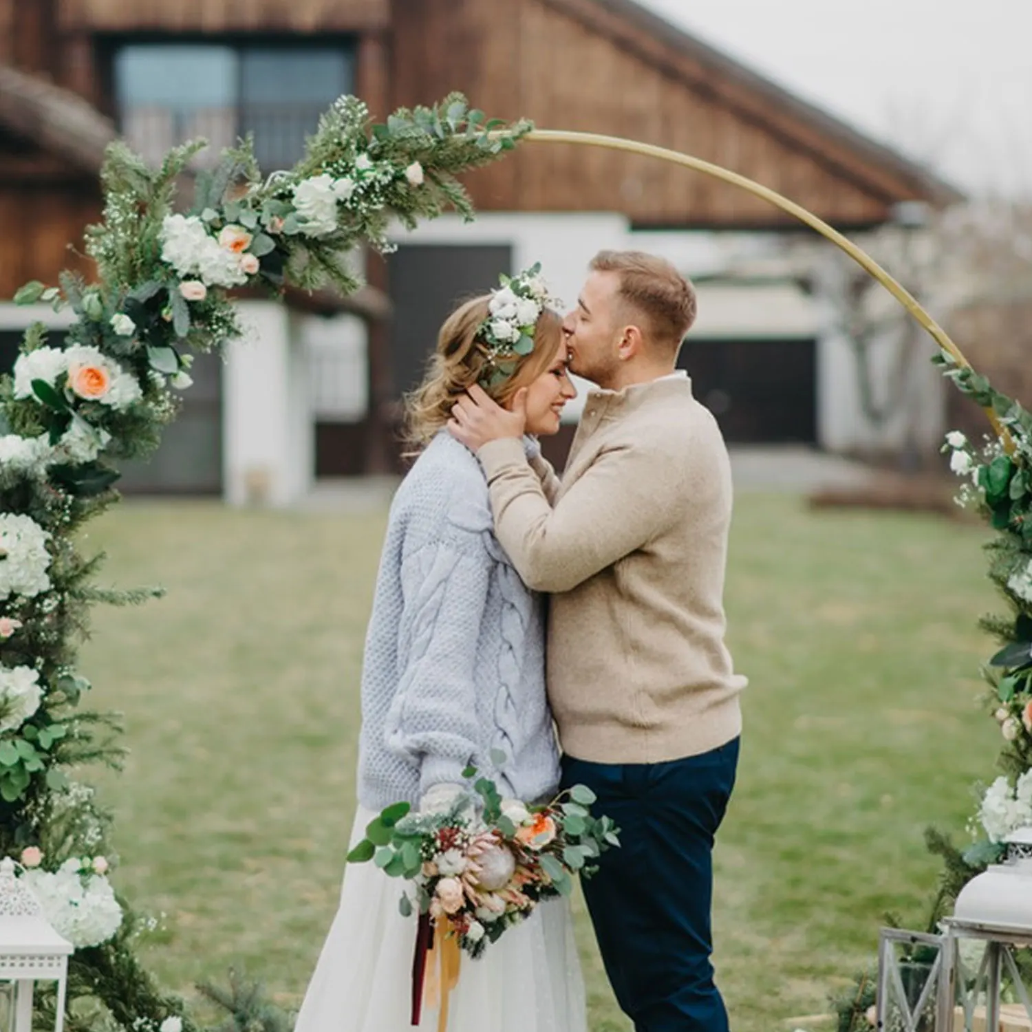 Circular Metal Arch DIY Balloon Flower Vine Decoration Background Frame Outdoor Indoor Wedding Banquet Party Golden Arch Frame