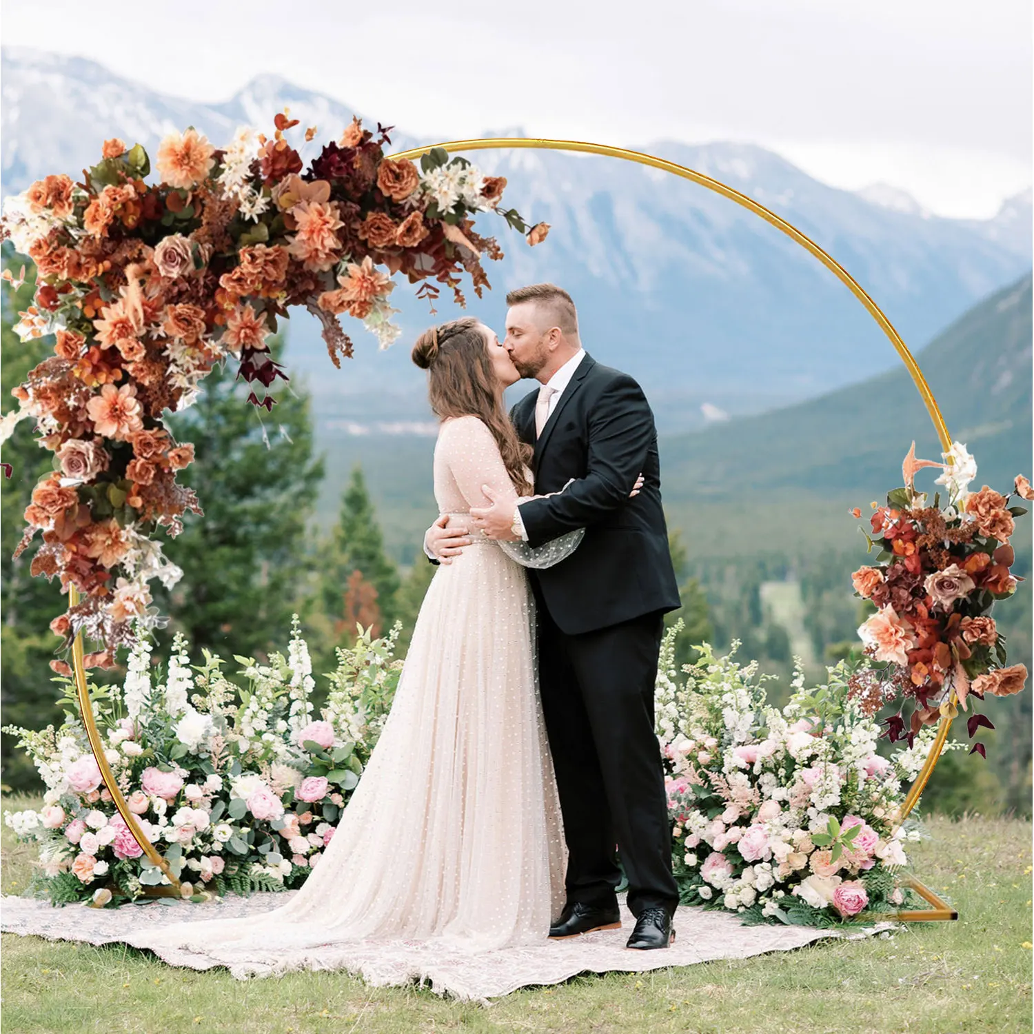 Circular Metal Arch DIY Balloon Flower Vine Decoration Background Frame Outdoor Indoor Wedding Banquet Party Golden Arch Frame