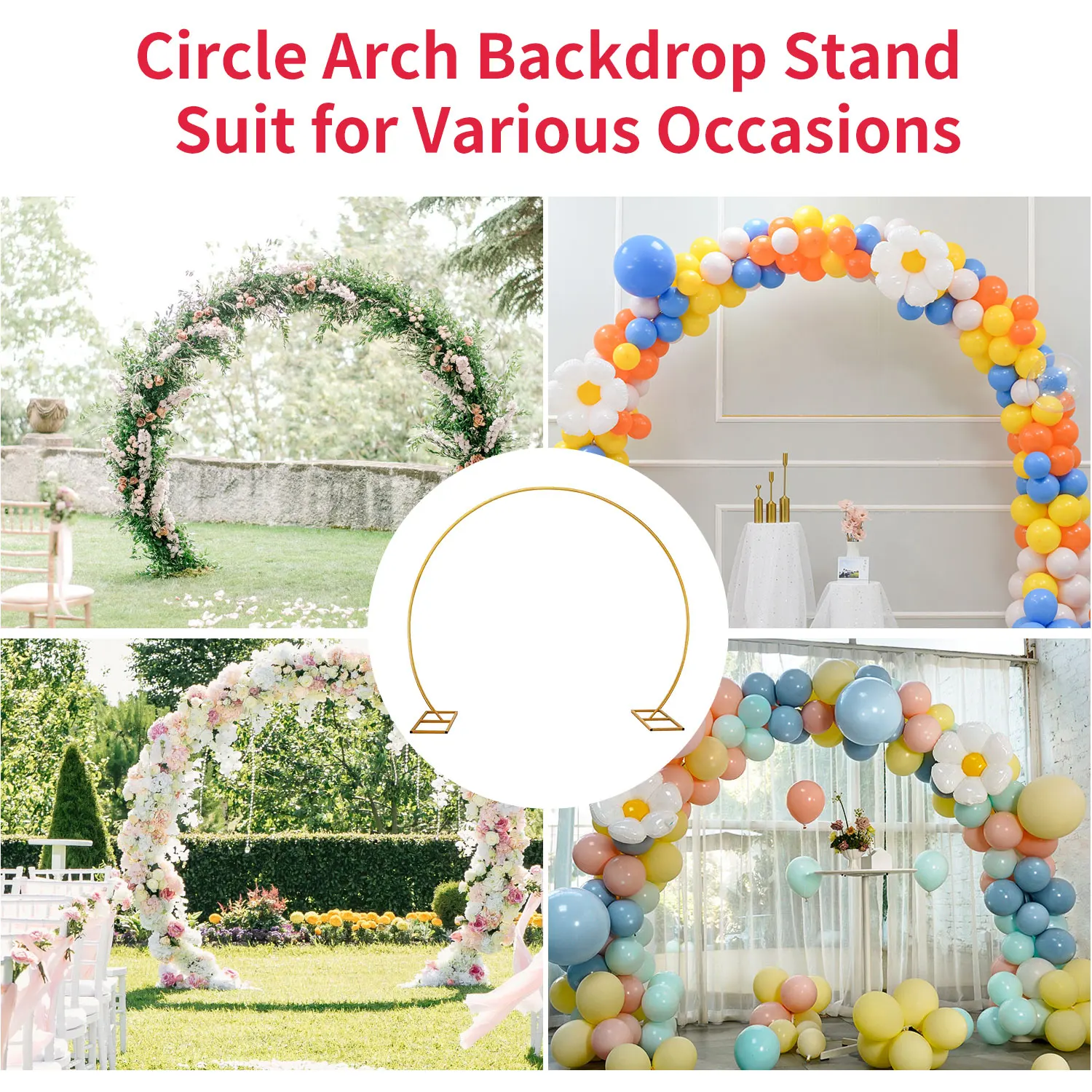 Circular Metal Arch DIY Balloon Flower Vine Decoration Background Frame Outdoor Indoor Wedding Banquet Party Golden Arch Frame