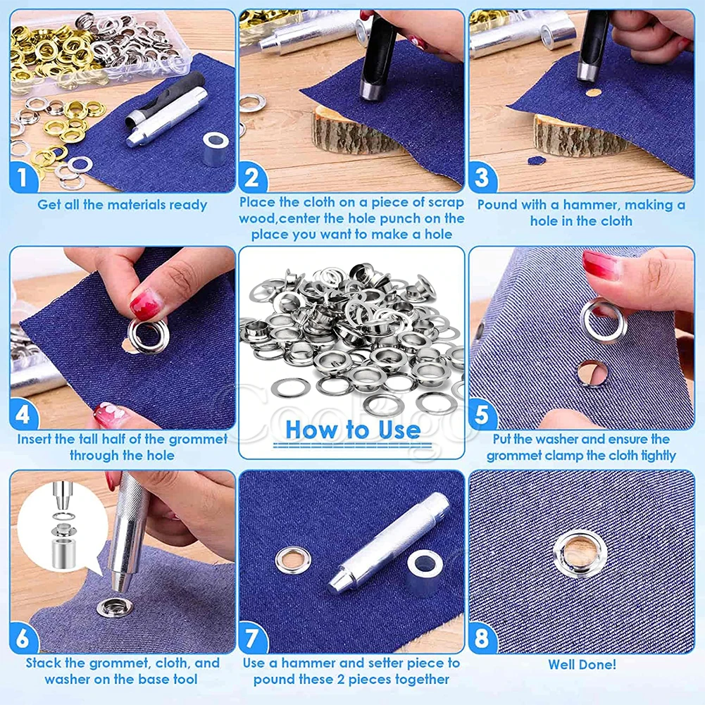 200set Metal Grommets Eyelet Grommet Punch Installer Tool Kit for Shoes Belt Bag Garment Leather Craft DIY Bronze 2mm~17mm
