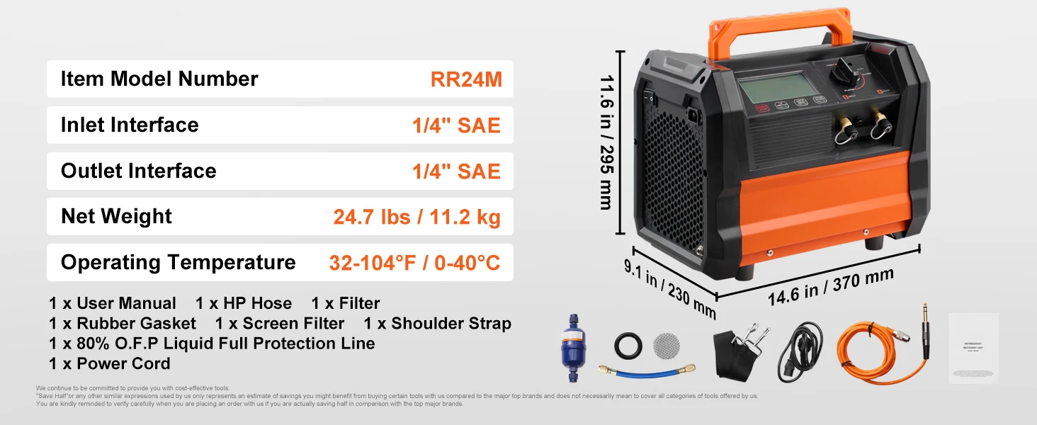 SucceBuy 1HP Refrigerant Recovery Machine Dual Cylinder Portable AC Recovery Machine with 3000rpm Brushless Motor for Automotive