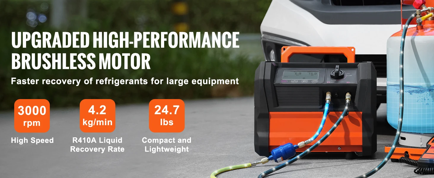 SucceBuy 1HP Refrigerant Recovery Machine Dual Cylinder Portable AC Recovery Machine with 3000rpm Brushless Motor for Automotive