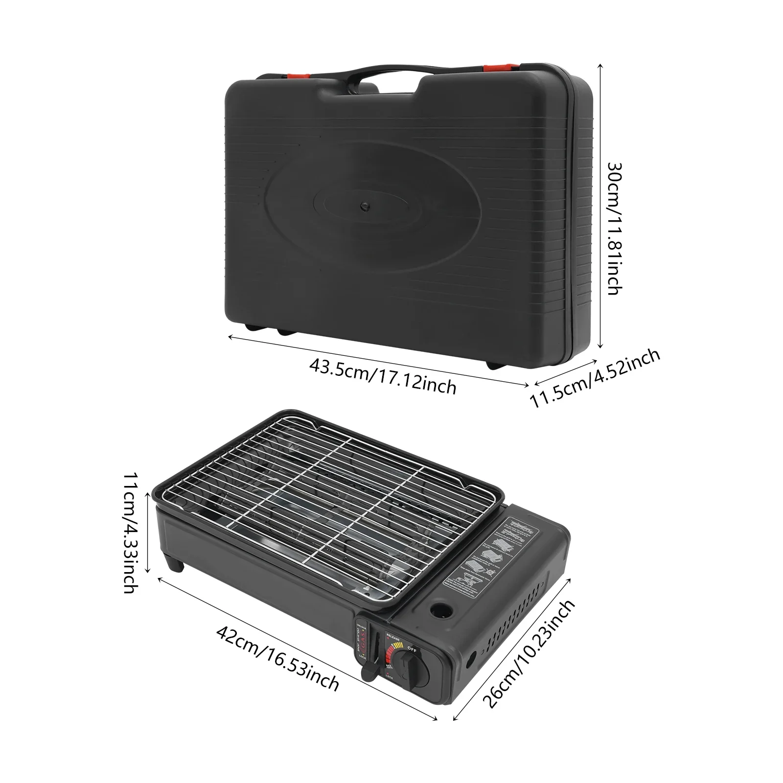 2200W Table Gas Grill, Portable Gas Grill W/ Grease Container& Carrying Bag, Camping Cooker Set for Terrace, Balcony& Garden