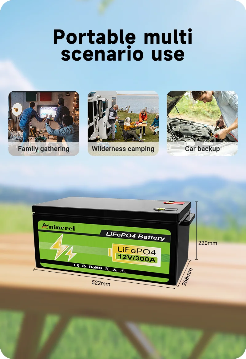 Aninerel 12.8V 304Ah LiFePO4 Battery 3.84Kwh 6000+ Cycles BT 12V 300Ah portable battery Home Solar RV Golf Cart Lithium Battery