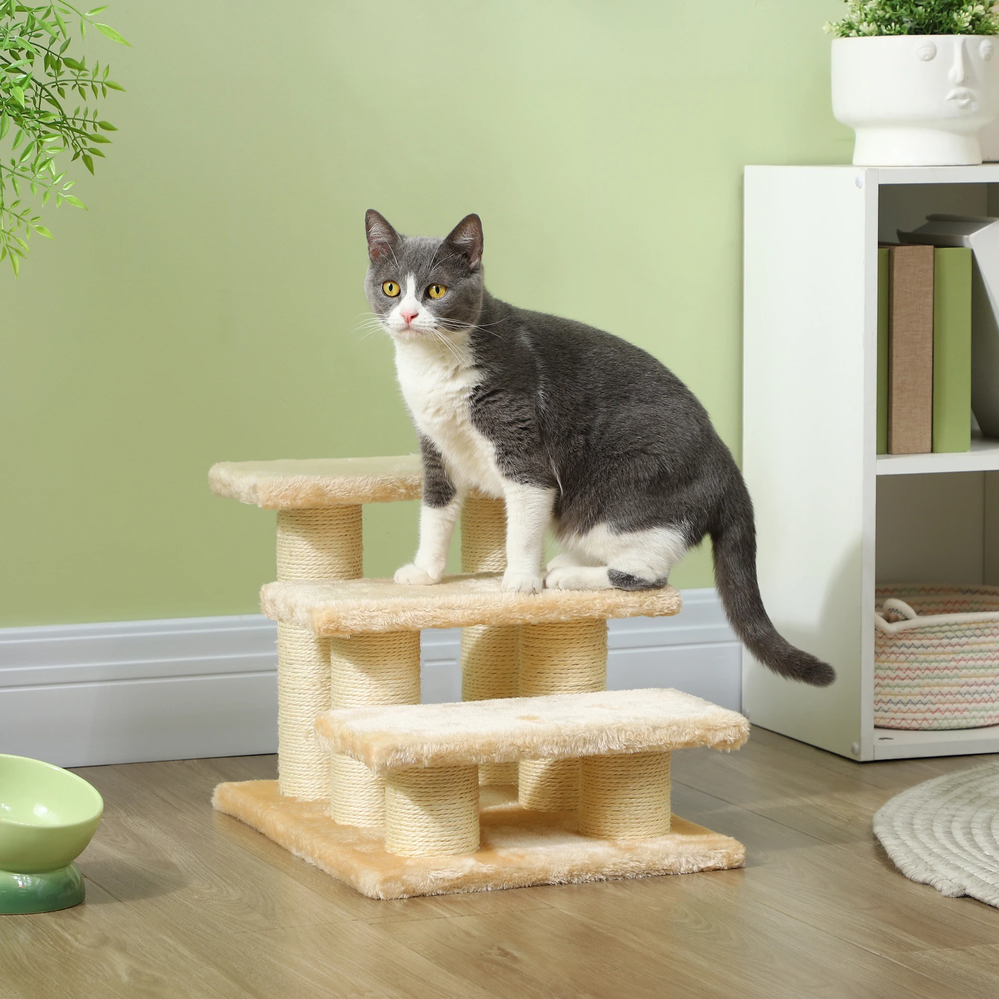 Cat stairs for older cats with arthritis, 11cm step height, pet stairs for dogs and cats, plush, cream color, on-site