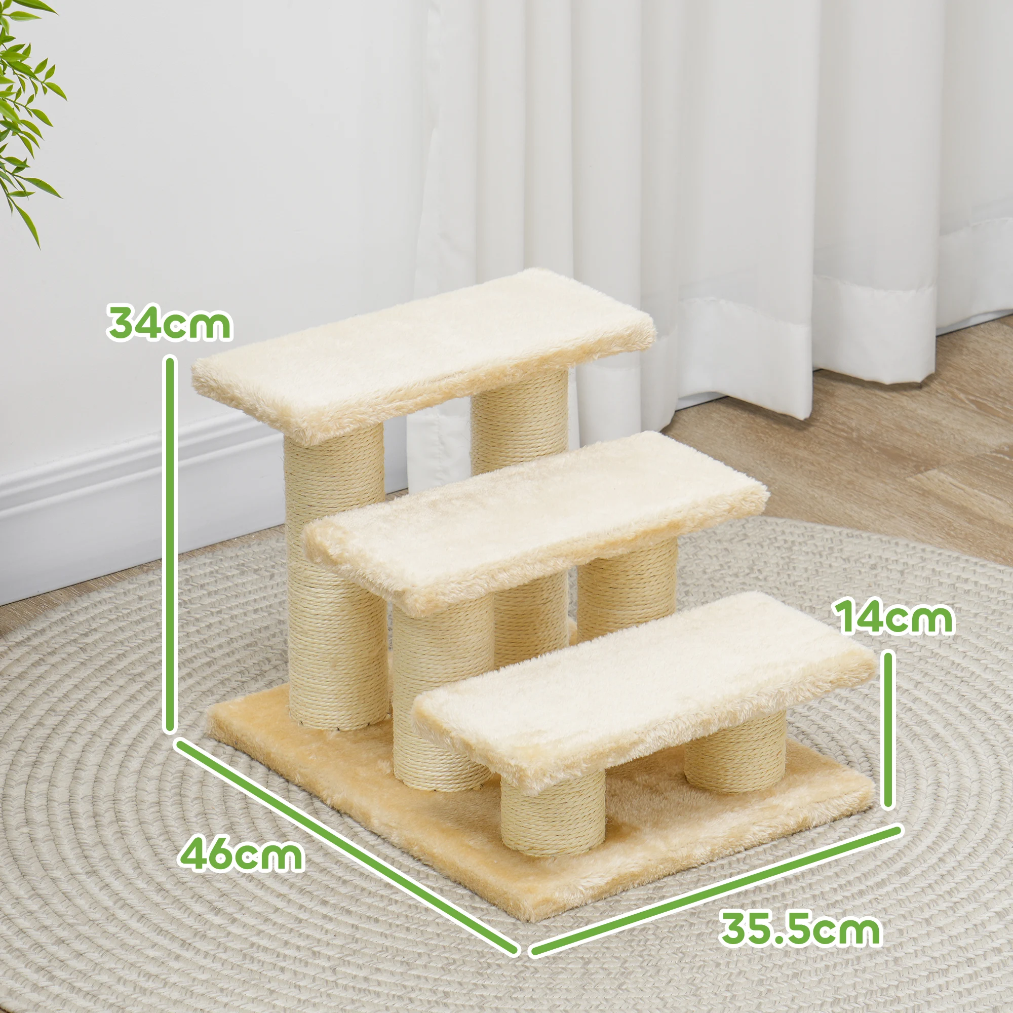 Cat stairs for older cats with arthritis, 11cm step height, pet stairs for dogs and cats, plush, cream color, on-site
