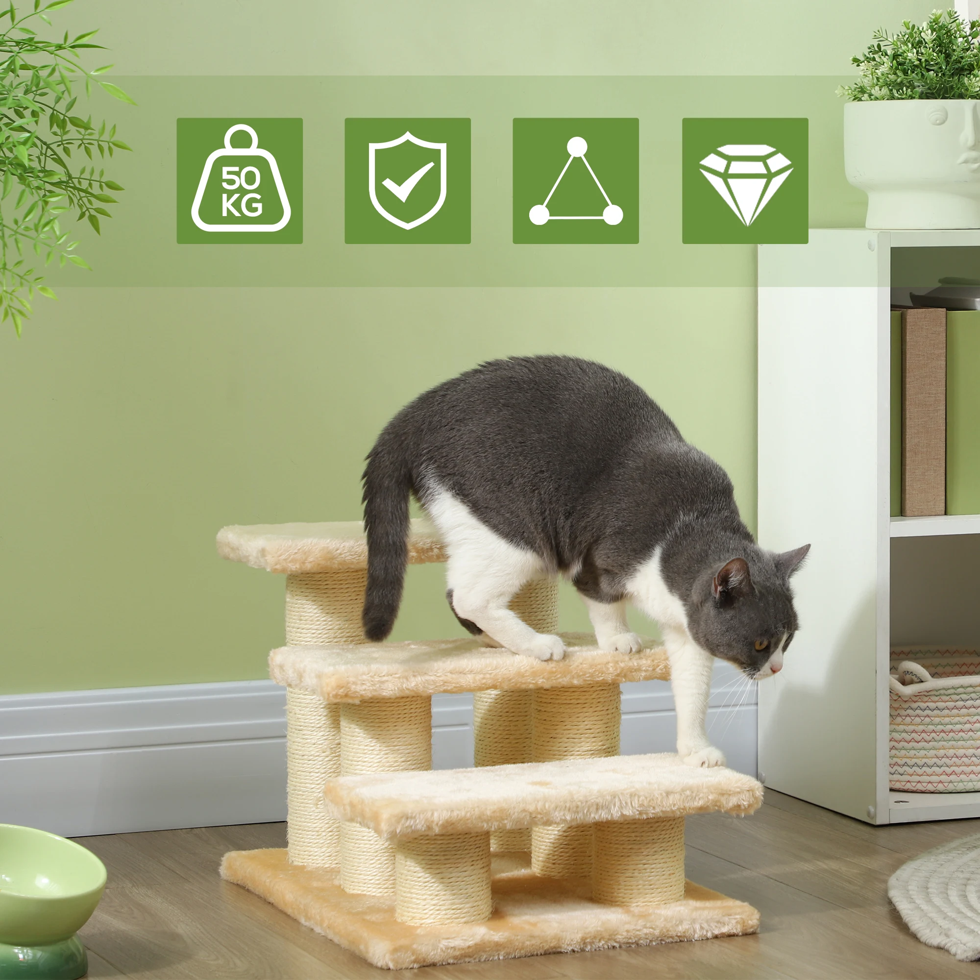 Cat stairs for older cats with arthritis, 11cm step height, pet stairs for dogs and cats, plush, cream color, on-site