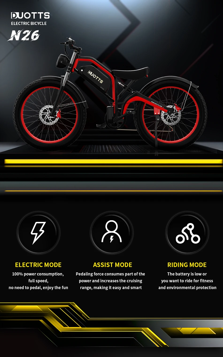 DUOTTS N26 Electric Bicycle 48V20AH Battery E-bike 26*4.0 Inch Wide Tire Adult Electric Bike