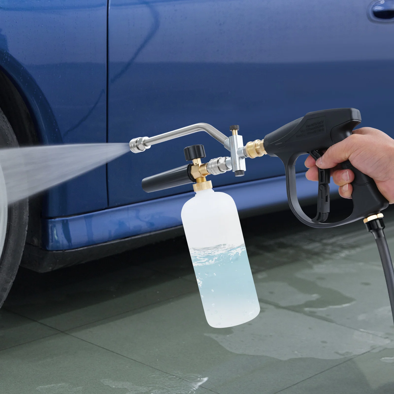 2-in-1 Pressure Washer Gun with 5 Replaceable Nozzles Foam Amount Adjustable for Cars, Motorcycles, Patios