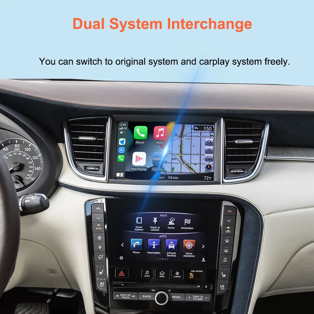 Bonroad Wireless CarPlay & Android Auto Adapter for Infiniti Q50 Q50L Q60 QX50 2015-2019 8 inch Dual Screen Mirror Link Airplay